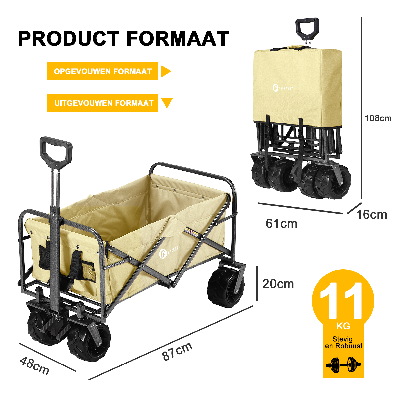 Packaway Bolderkar XL 80kg taupe - opvouwbaar - heavy duty - wasbaar