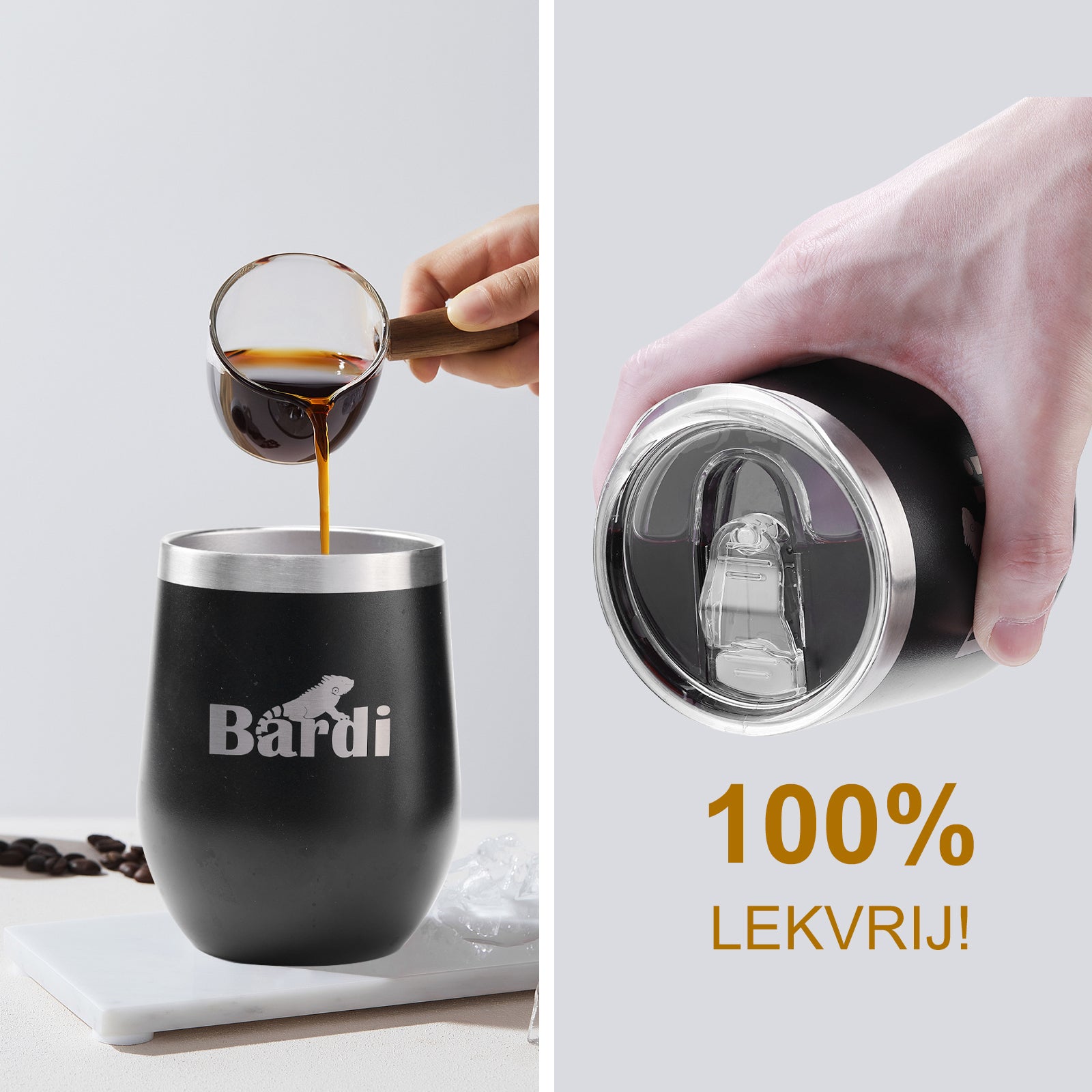 Bardi Thermosbekers 0,3L RVS zwart set - incl. deksels - dubbelwandig