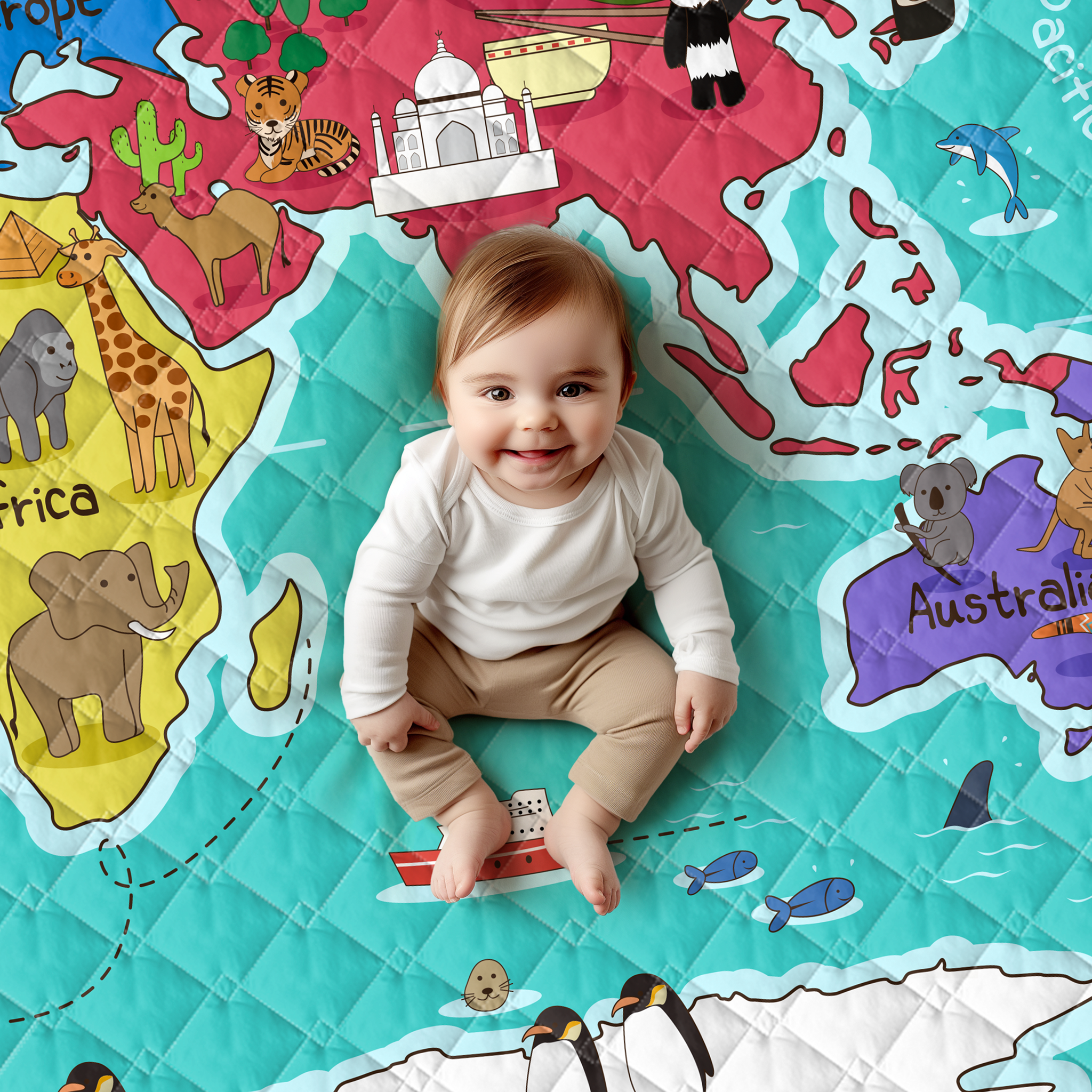 Brisby Zware Kwaliteit Speelkleed, Speelmat Anti slip en Wasbaar 150 x 200 cm. – Wereldkaart 1