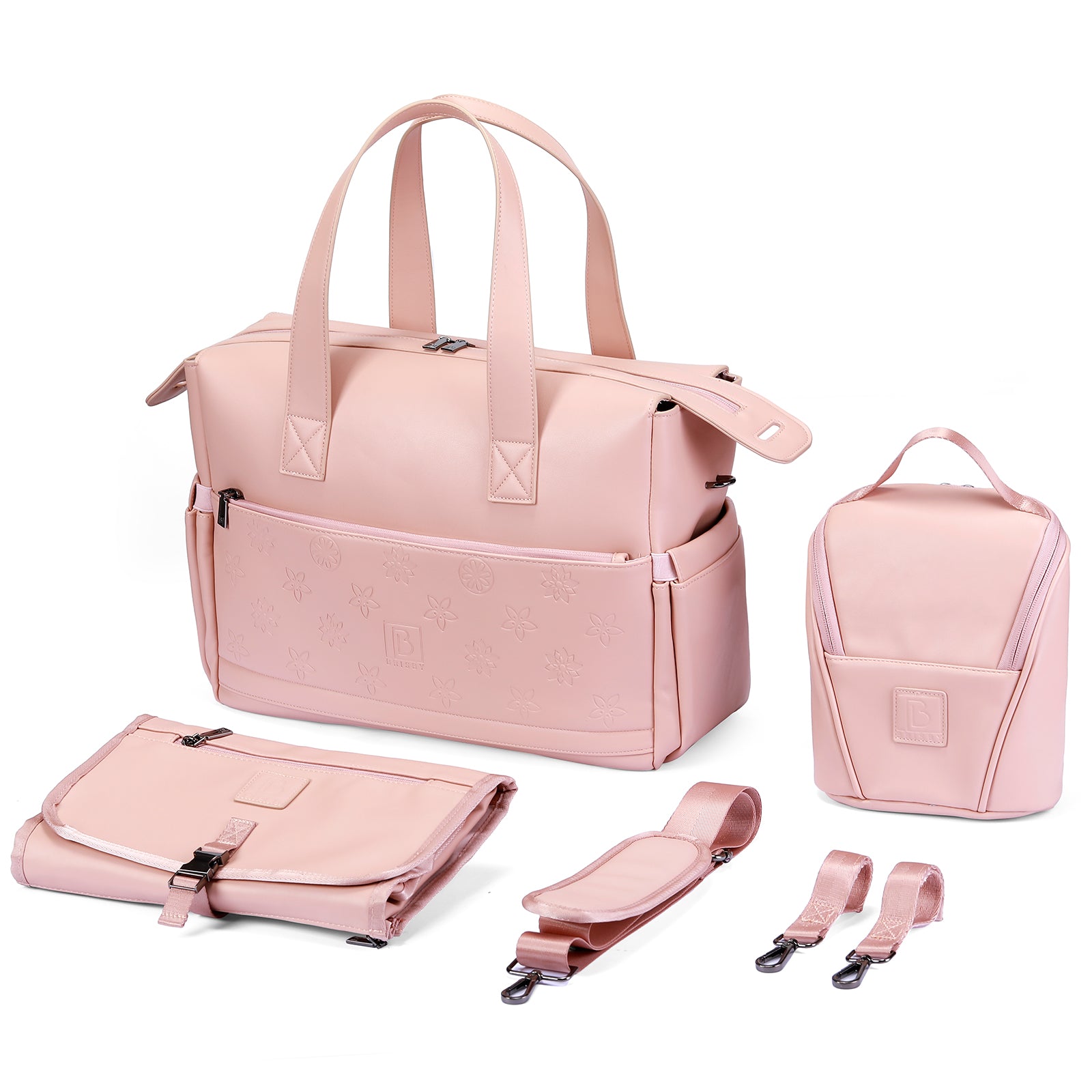 Venezia luiertas en weekendtas roze - PU leer - schoudertas - slijtvast - Incl. buggy/kinderwagen haken, verschoonmat en koeltas