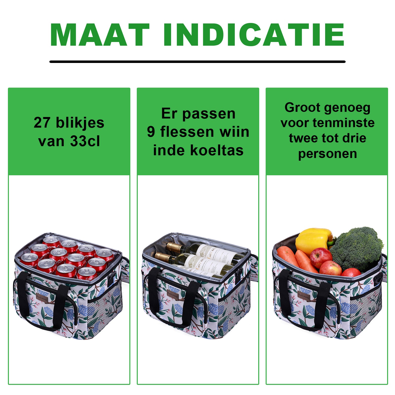 Cooler bag 15L cool bag white flower - lunch bag - 4-layer insulated - foldable - incl. 2 free cooling elements and carrying strap