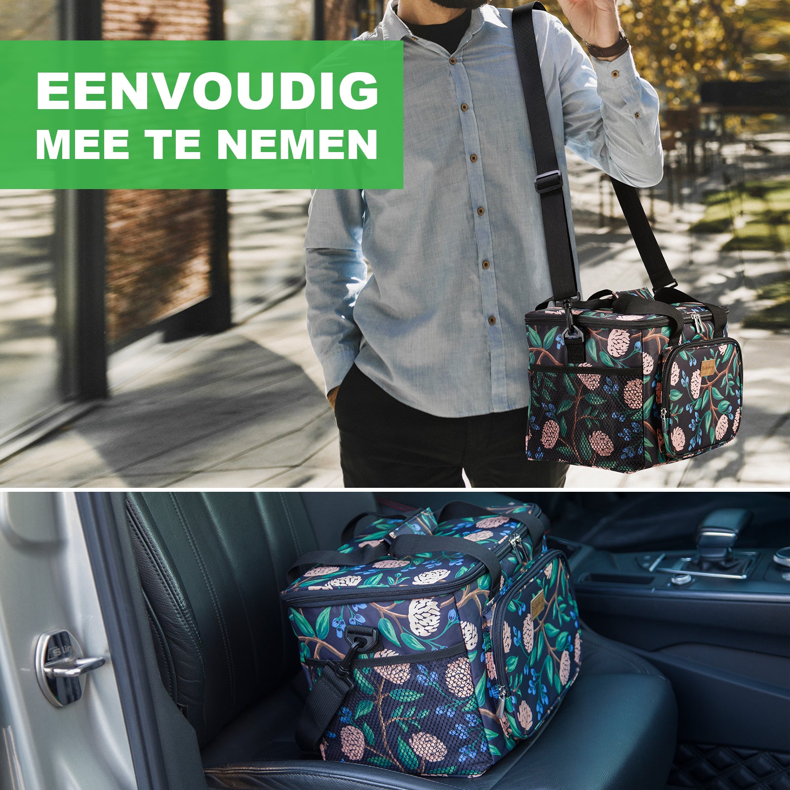 Cooler bag 15L passion flower - lunch bag - 4-layer insulated - foldable - incl. 2 free cooling elements and carrying strap