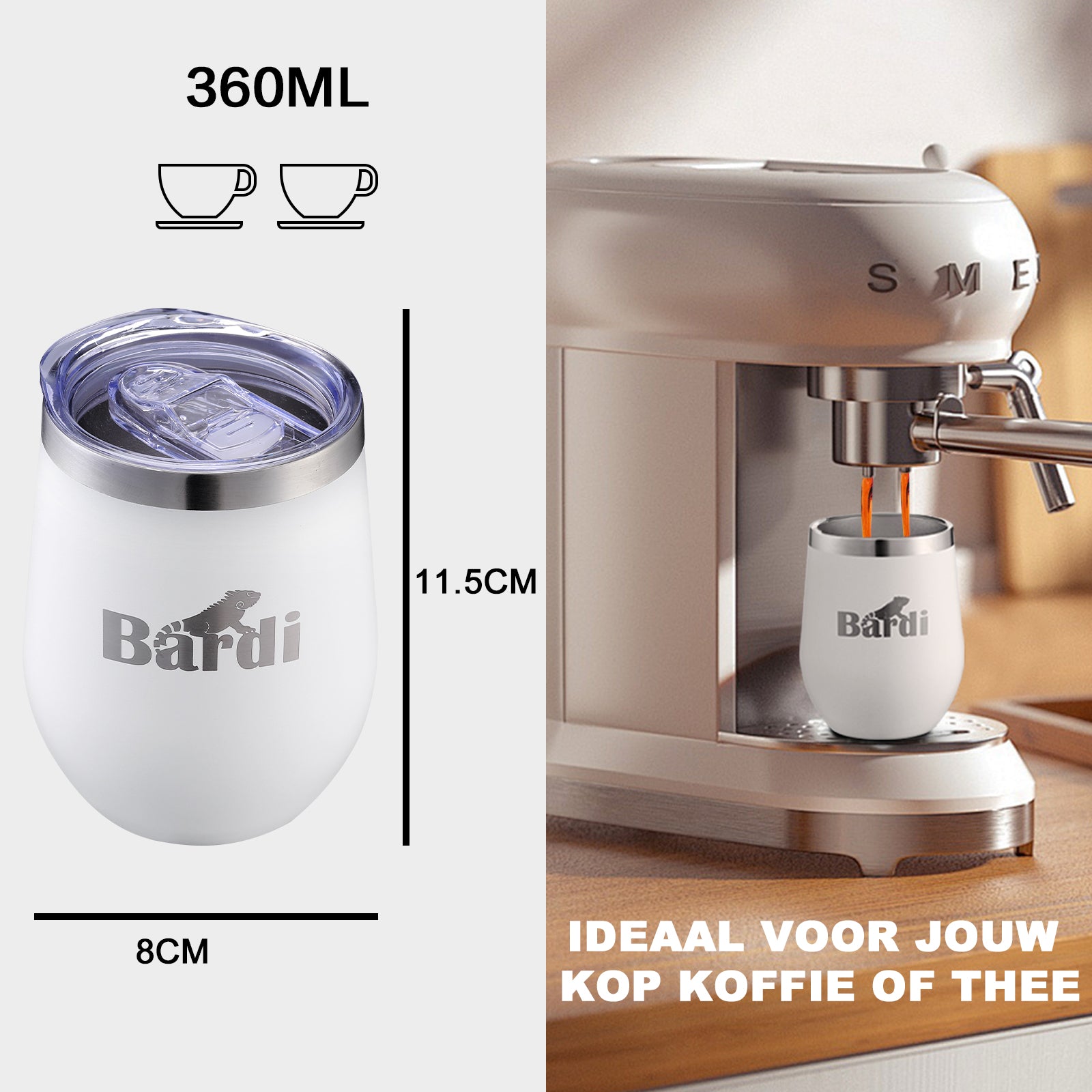 Bardi Thermosbekers 0,3L RVS wit set - incl. deksels - dubbelwandig