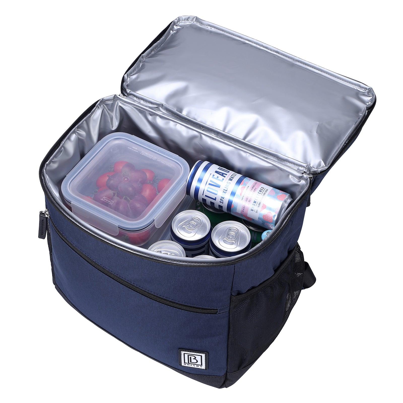 Brisby Koeltas 25L blauw - rugzak - 4-laags geïsoleerd - waterafstotend - incl. 2 gratis koelelementen en bieropener