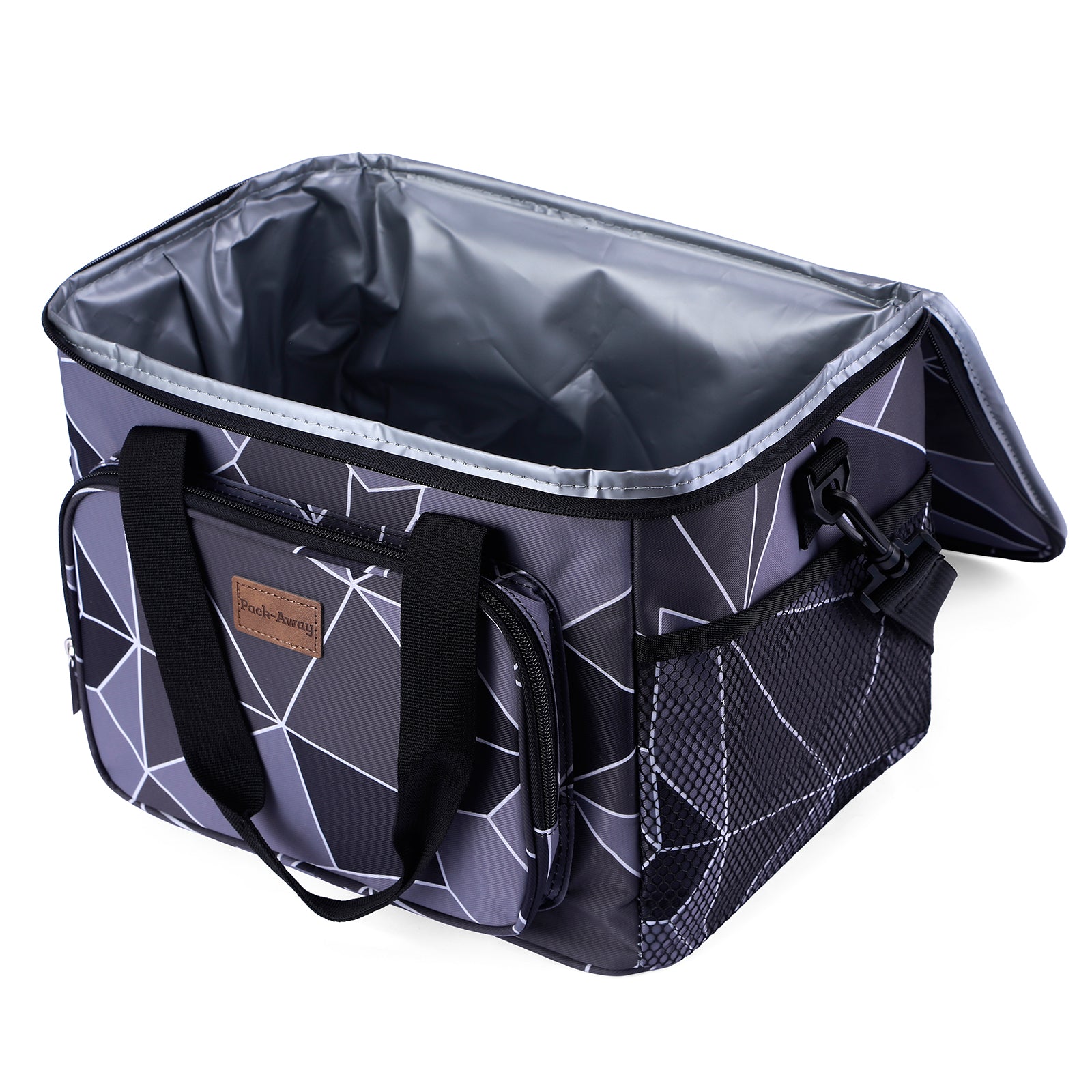 Cooler bag 15L abstract grey and black - lunch bag - 4-layer insulated - foldable - incl. 2 free cooling elements and carrying strap