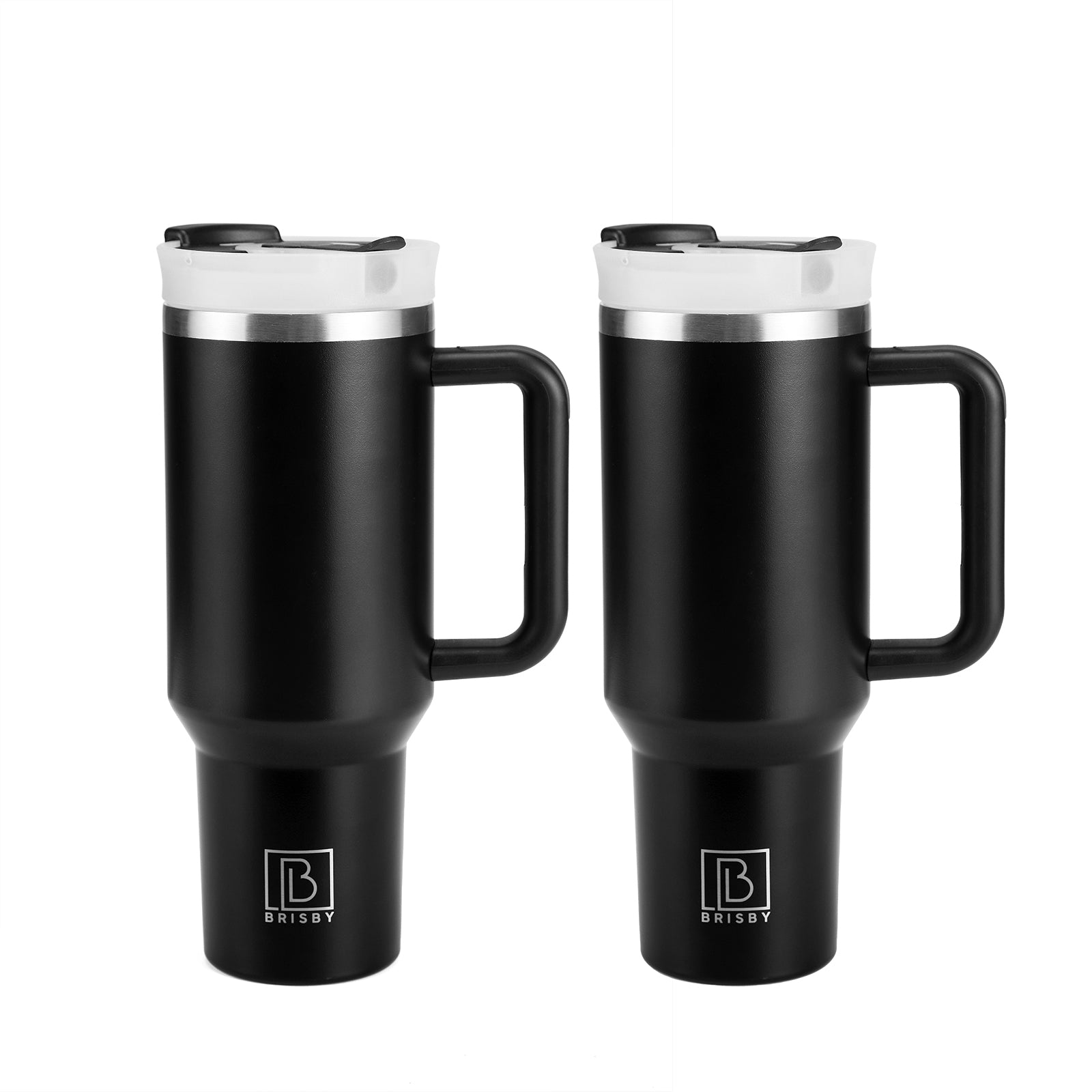 Brisby 1.2L RVS Thermosbeker met Handvat – Grote Tumbler met Flip Straw – Drinkfles voor Koffie, Thee of Water – Thermosfles Auto & Outdoor – Zwart