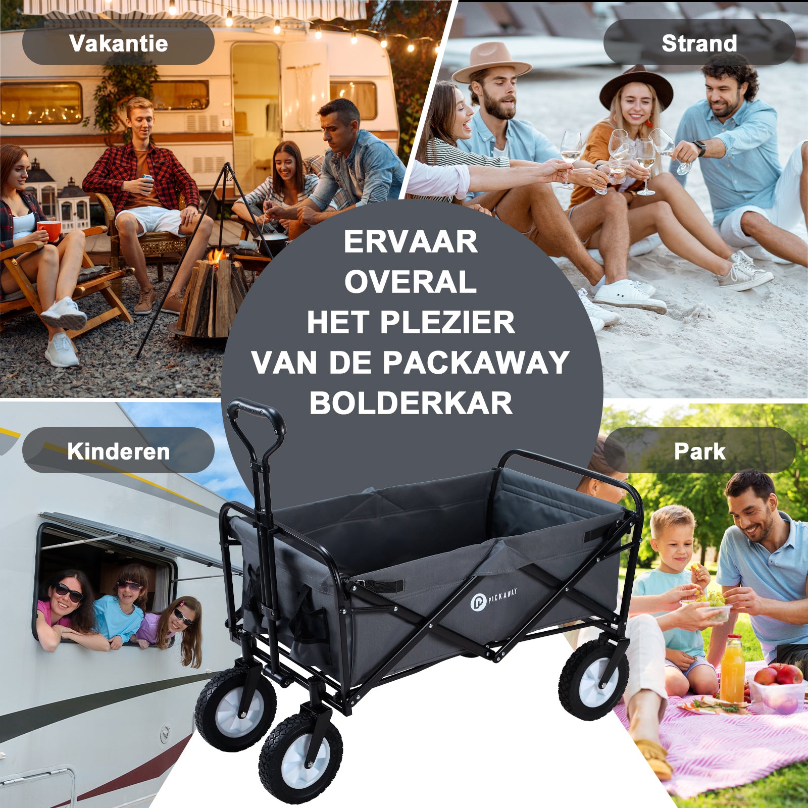Packaway Bolderkar 70kg grijs - opvouwbaar - wasbaar polyester