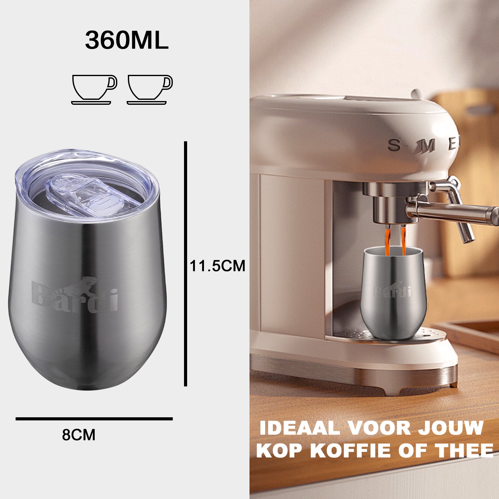 Bardi Thermosbekers 0,3L RVS set - incl. deksels - dubbelwandig