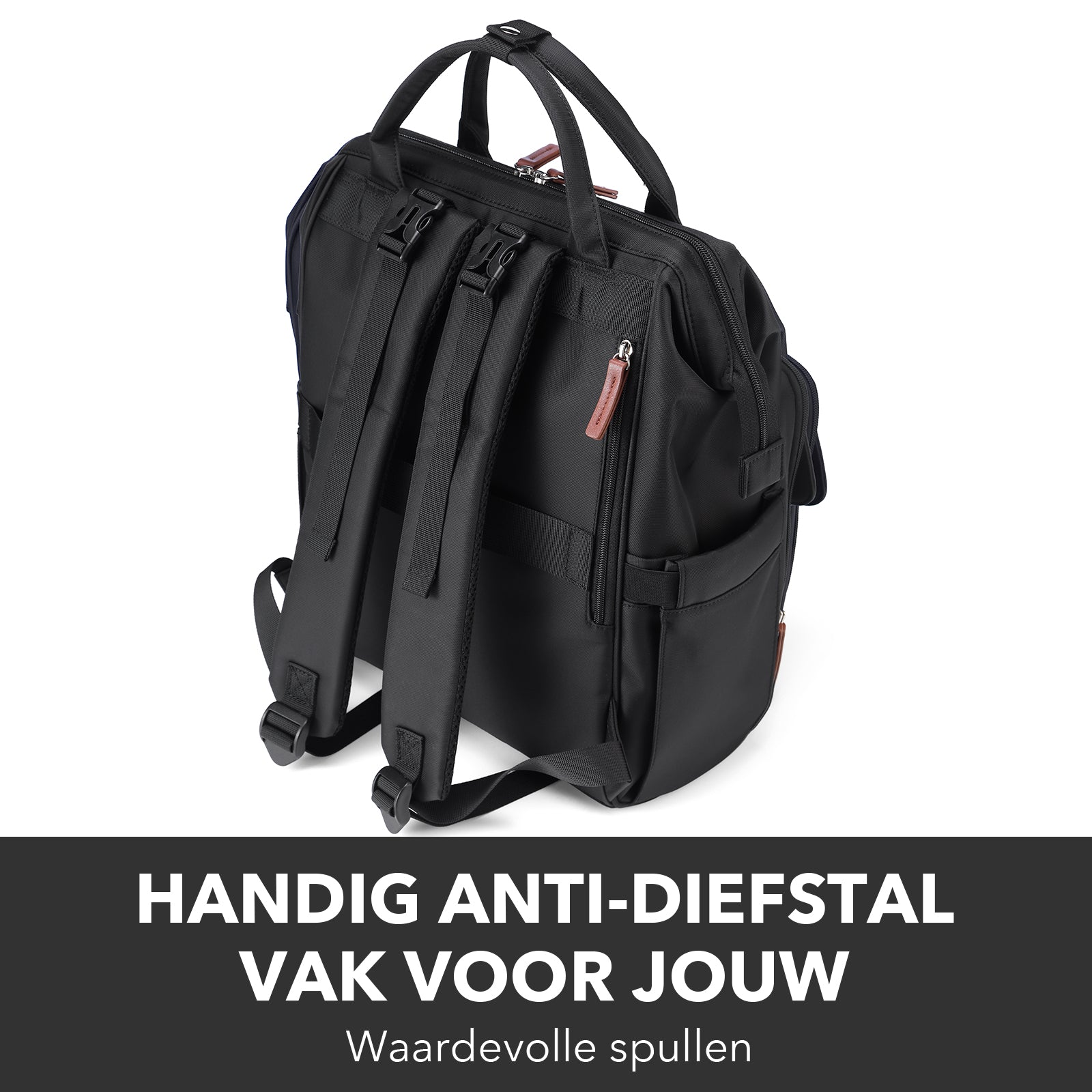 Stayopen luiertas zwart - Verzorgingstas - stay-open frame - USB oplaadfunctie - incl. buggymontage en verschoonmat