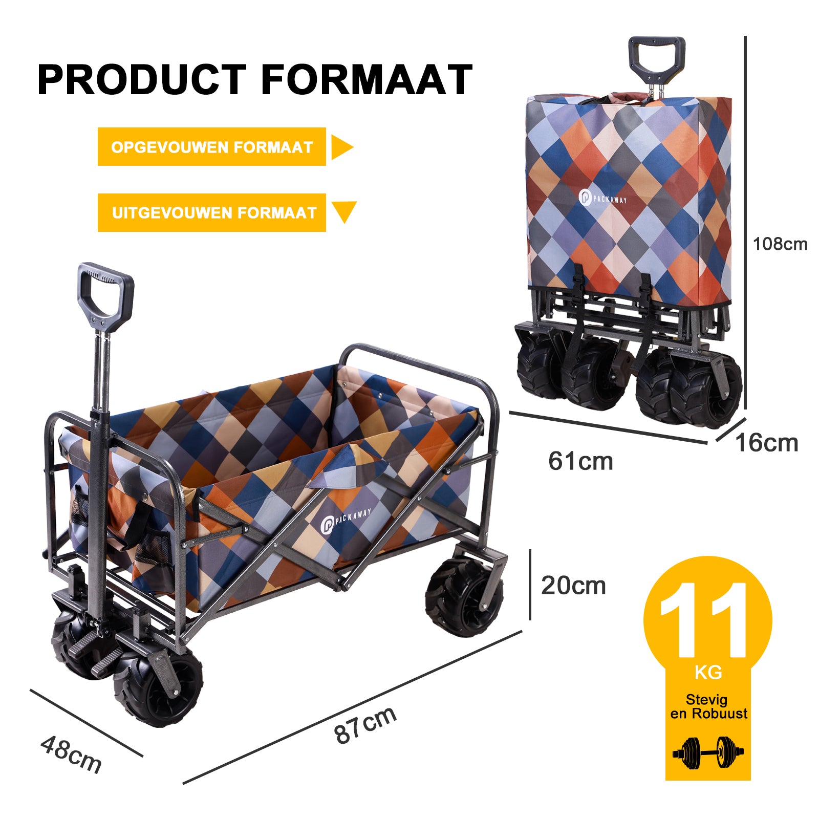Packaway Bolderkar XL 80kg blok - opvouwbaar - heavy duty - wasbaar