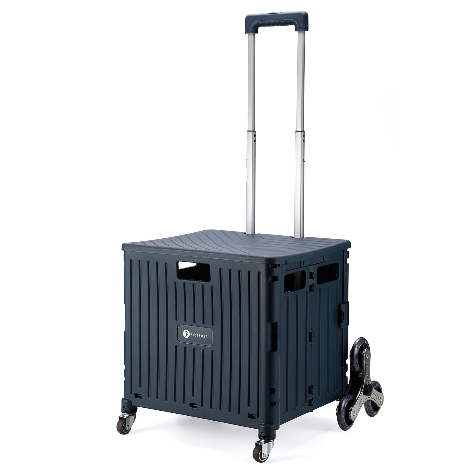Shopping trolley 50L XL with pedal wheels blue - shopping crate - 35 kg load capacity - with lid and telescopic handle