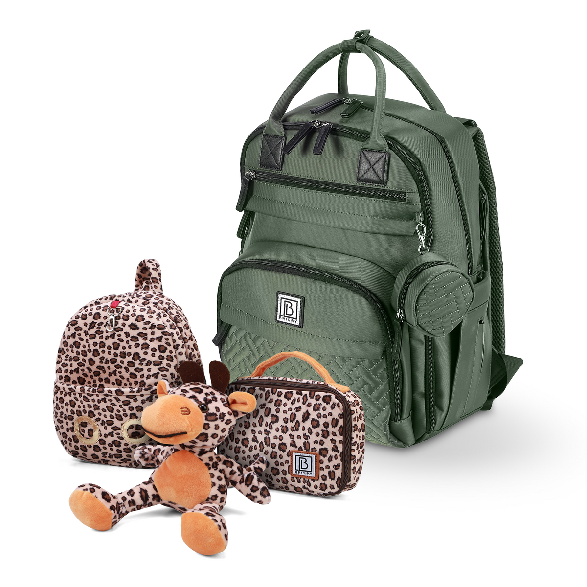 Brisby Premium Luiertas - Groen - Kinderrugzak - 1.5L kinderlunchtas Giraffe