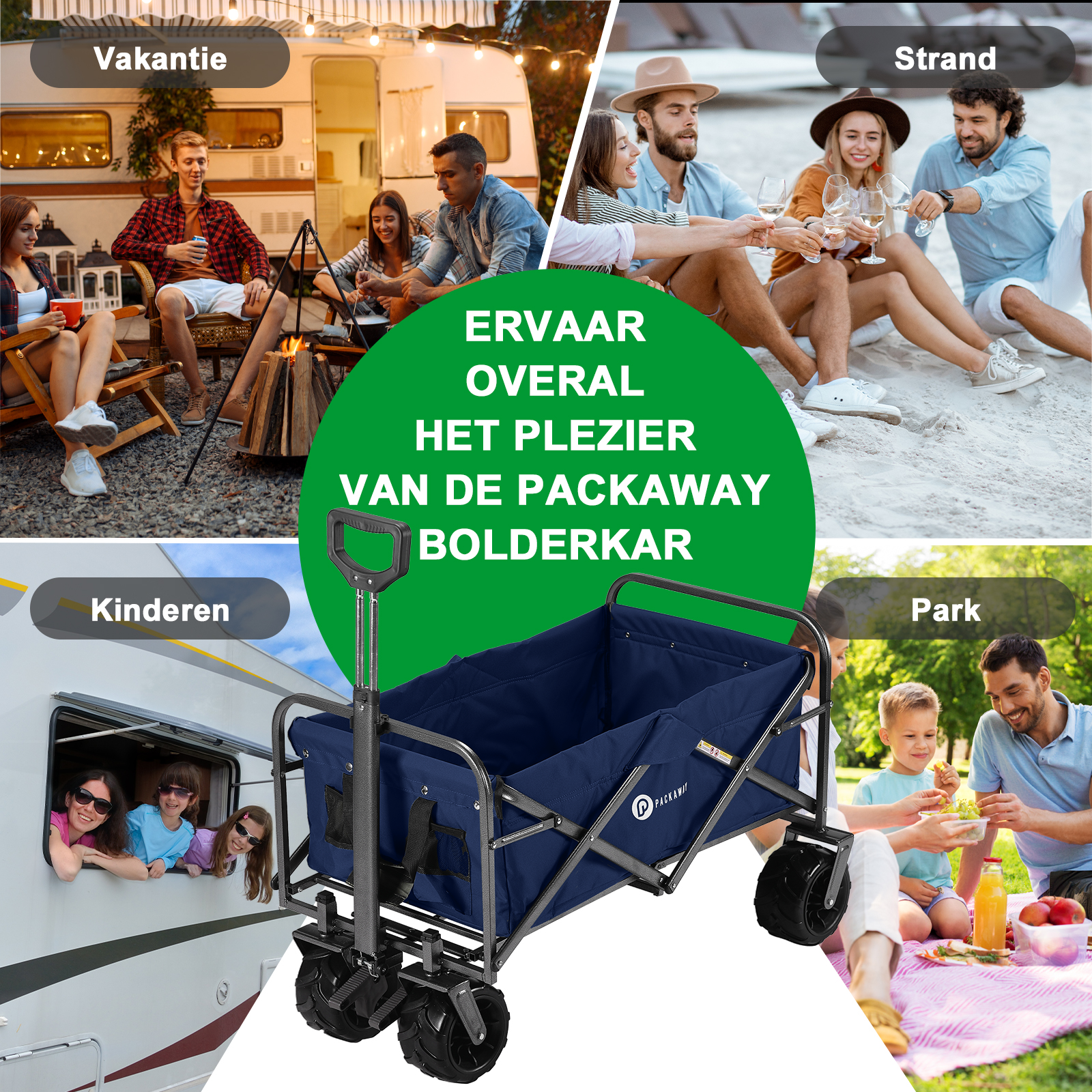 Packaway Bolderkar XL 80kg donkerblauw - opvouwbaar - heavy duty - wasbaar