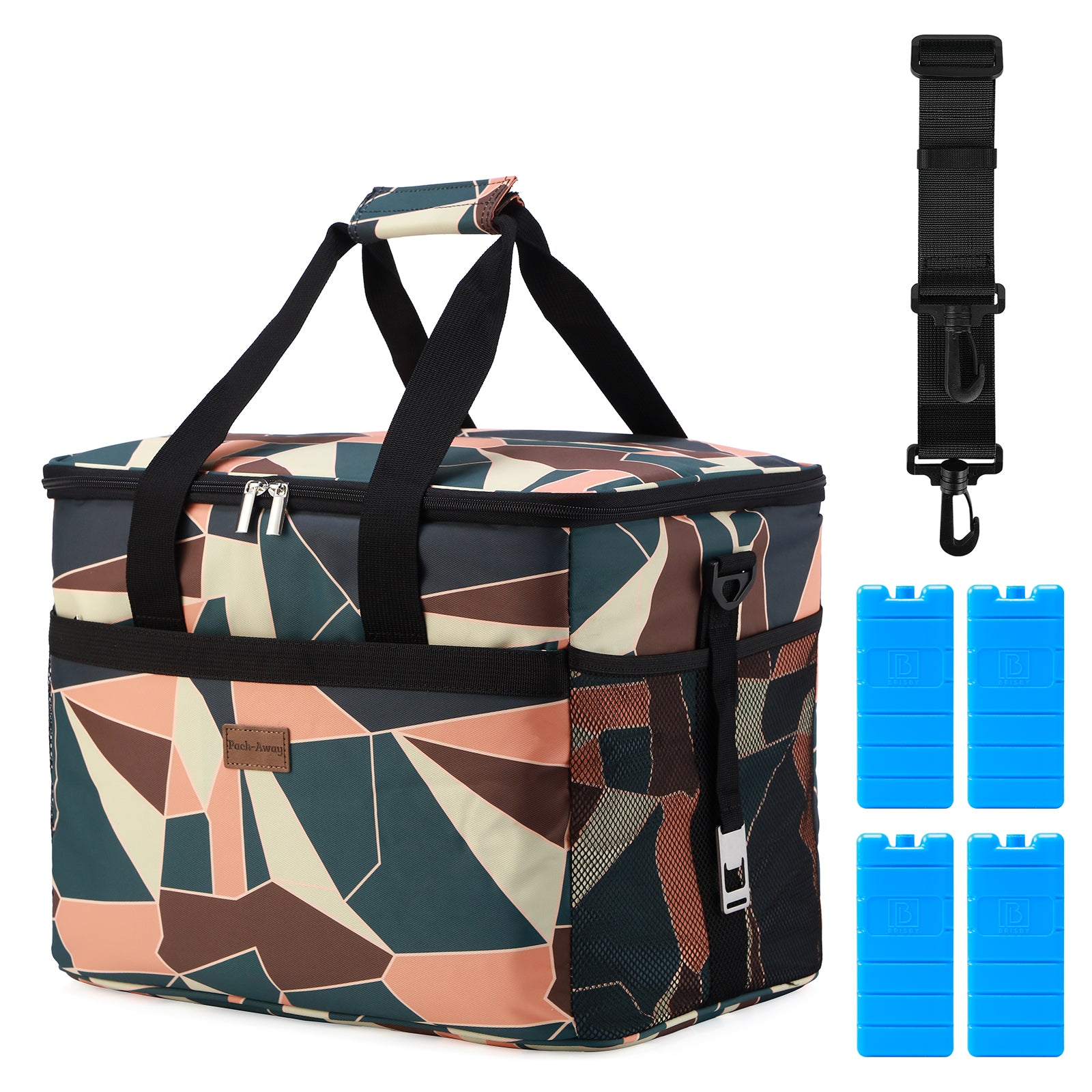 Cooler bag 30L abstract - lunch bag - foldable - 4-layer insulated - incl. 4 free cooling elements and carrying strap