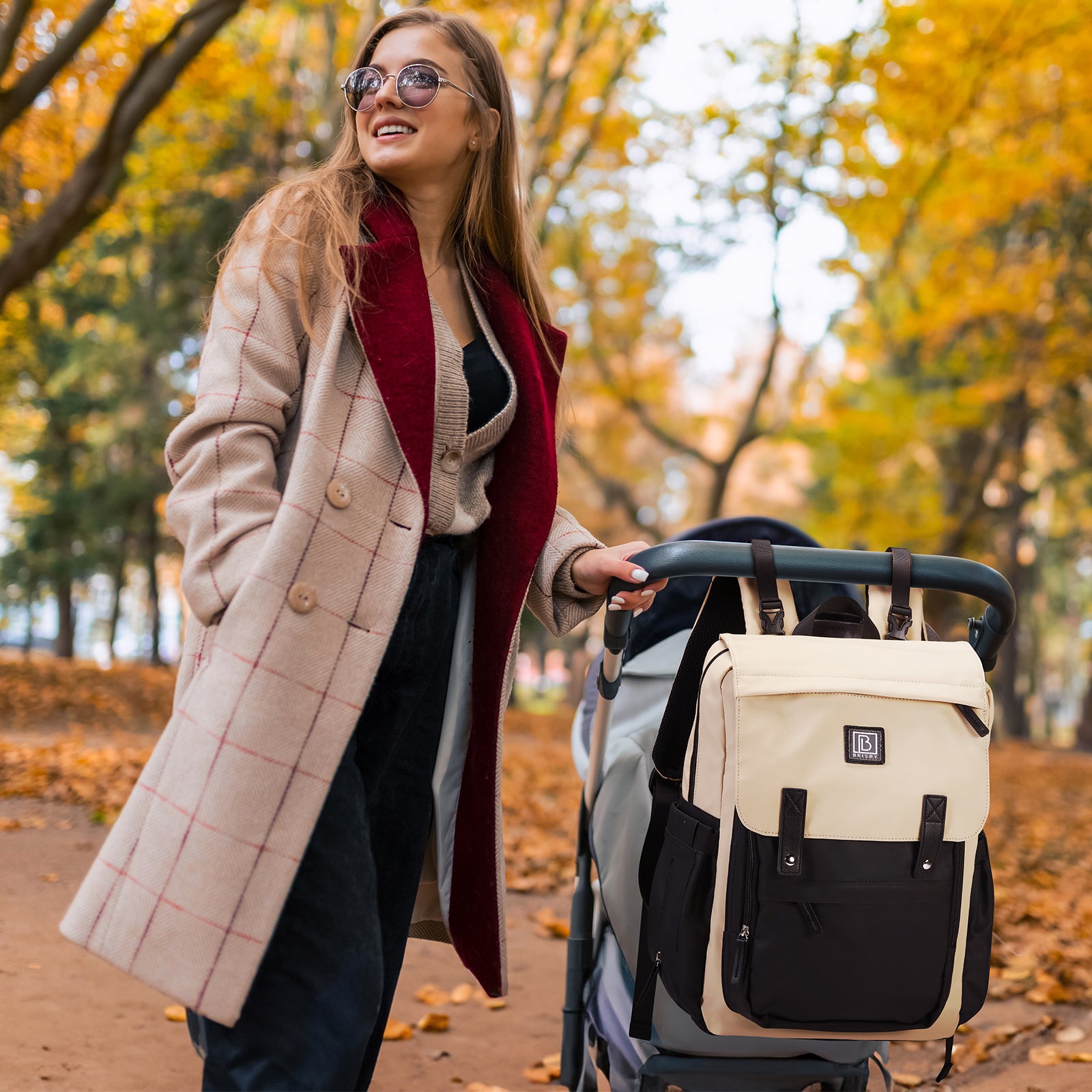 Two-tone slijtvaste luiertas crème en zwart - Verzorgingstas - incl. buggymontage en verschoningsmat