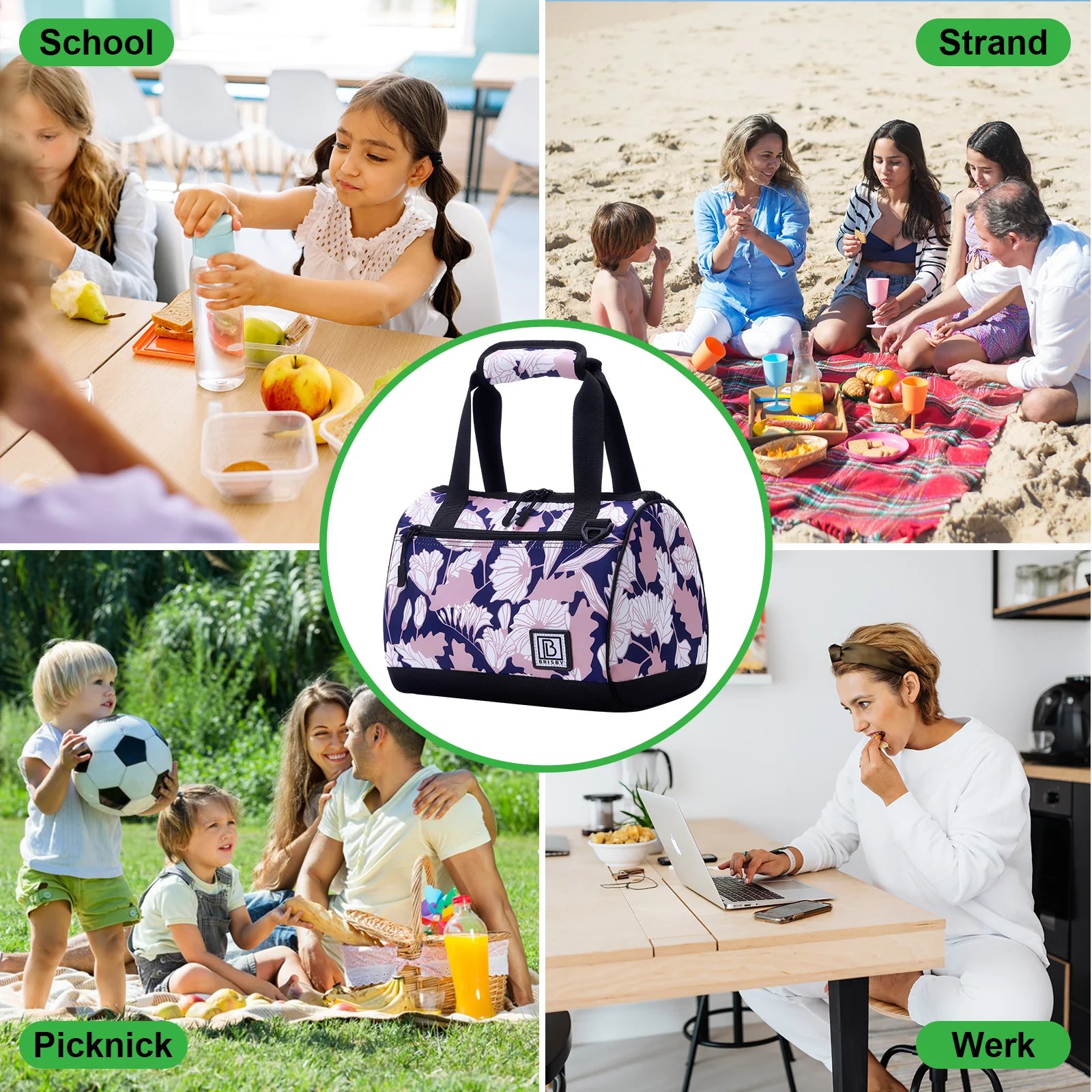Koeltas 10L sweet leaves - Lunchtas - 4-laags geïsoleerd - 2 gratis koelelementen - incl. schouderband