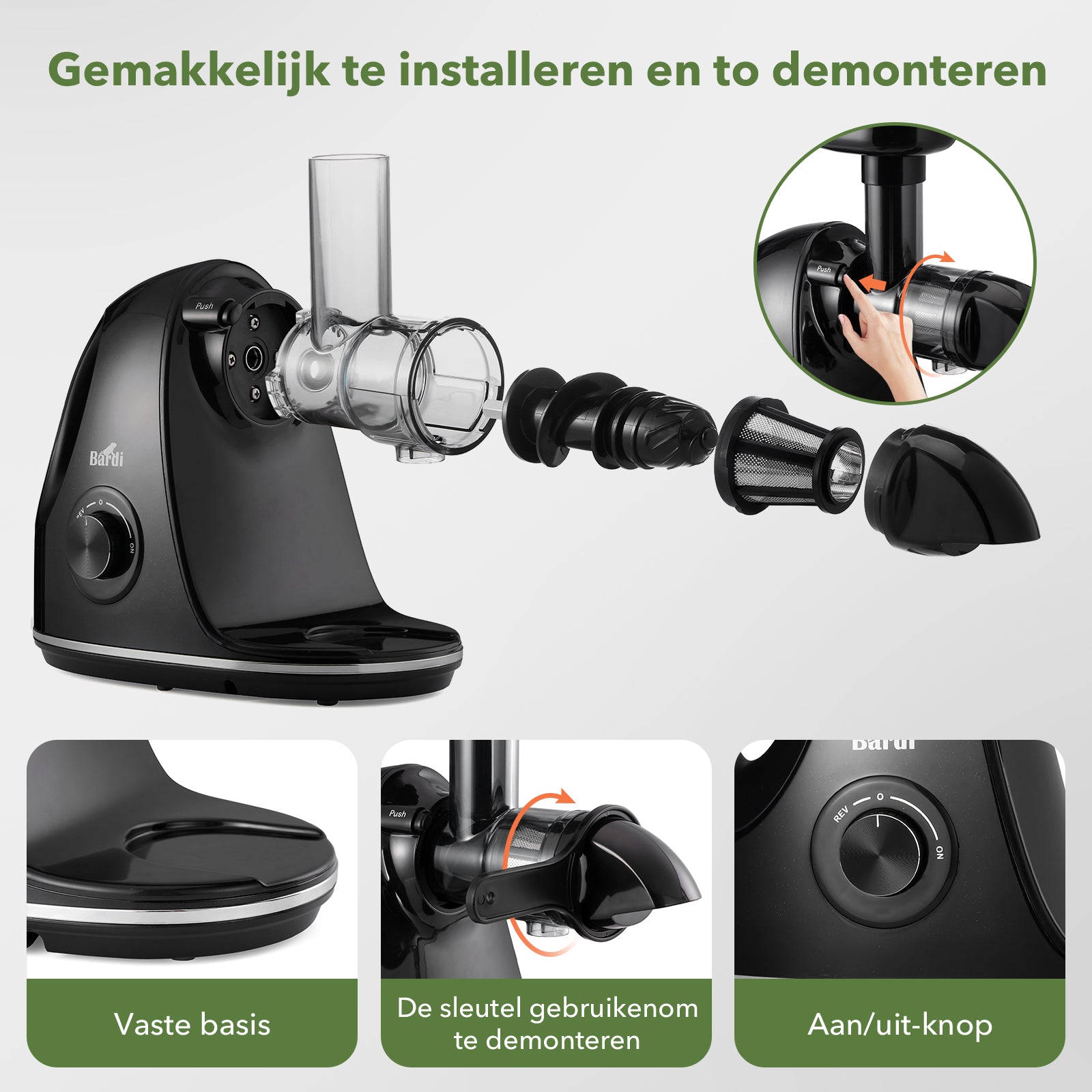 Bardi Slowjuicer zwart - 700 ml pulpreservoir - incl. schenkkan