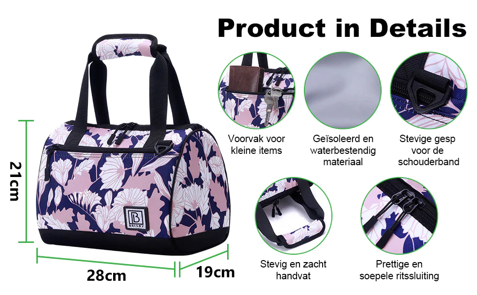 Koeltas 10L sweet leaves - Lunchtas - 4-laags geïsoleerd - 2 gratis koelelementen - incl. schouderband
