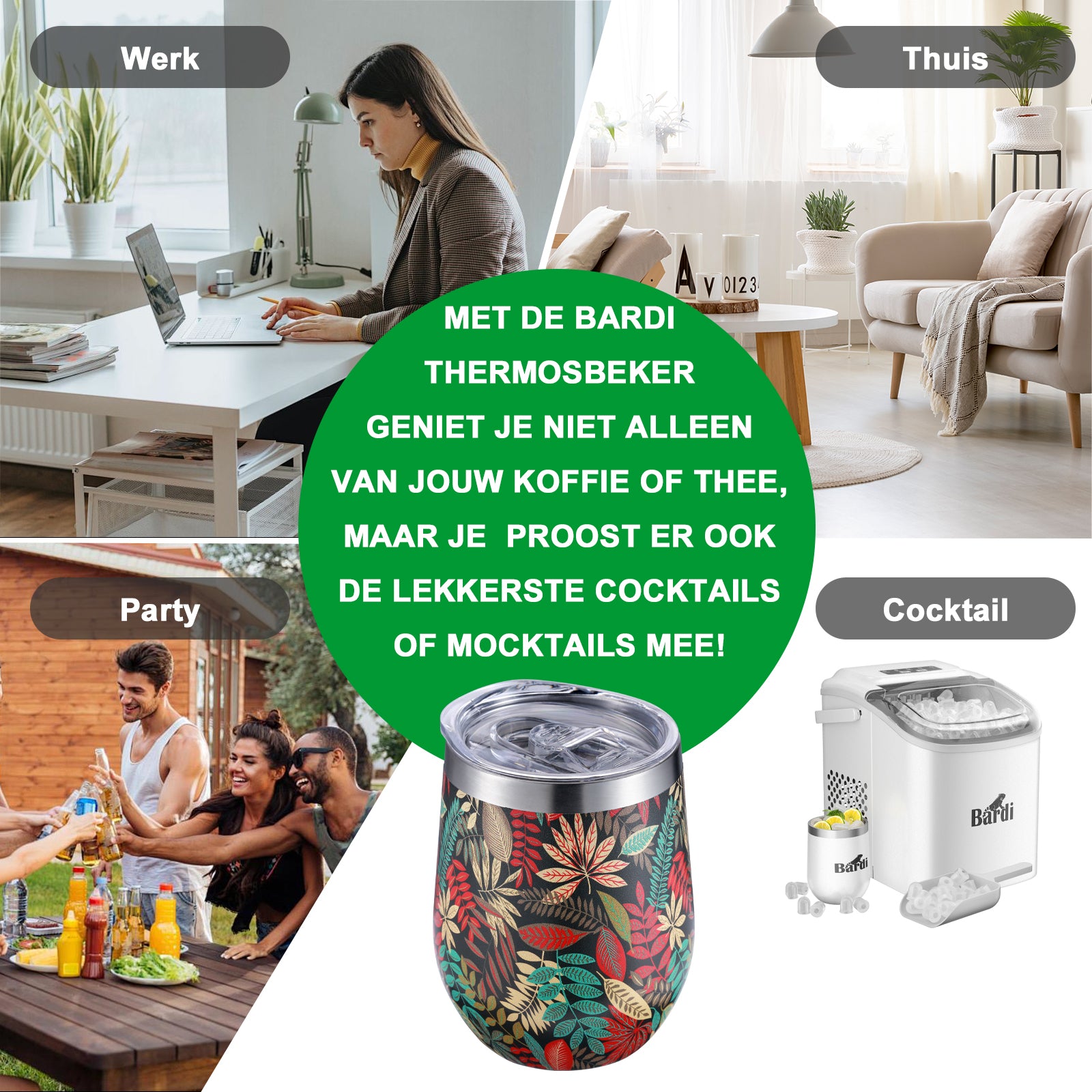 Bardi Thermosbekers 0,3L RVS jungle set - incl. deksels - dubbelwandig