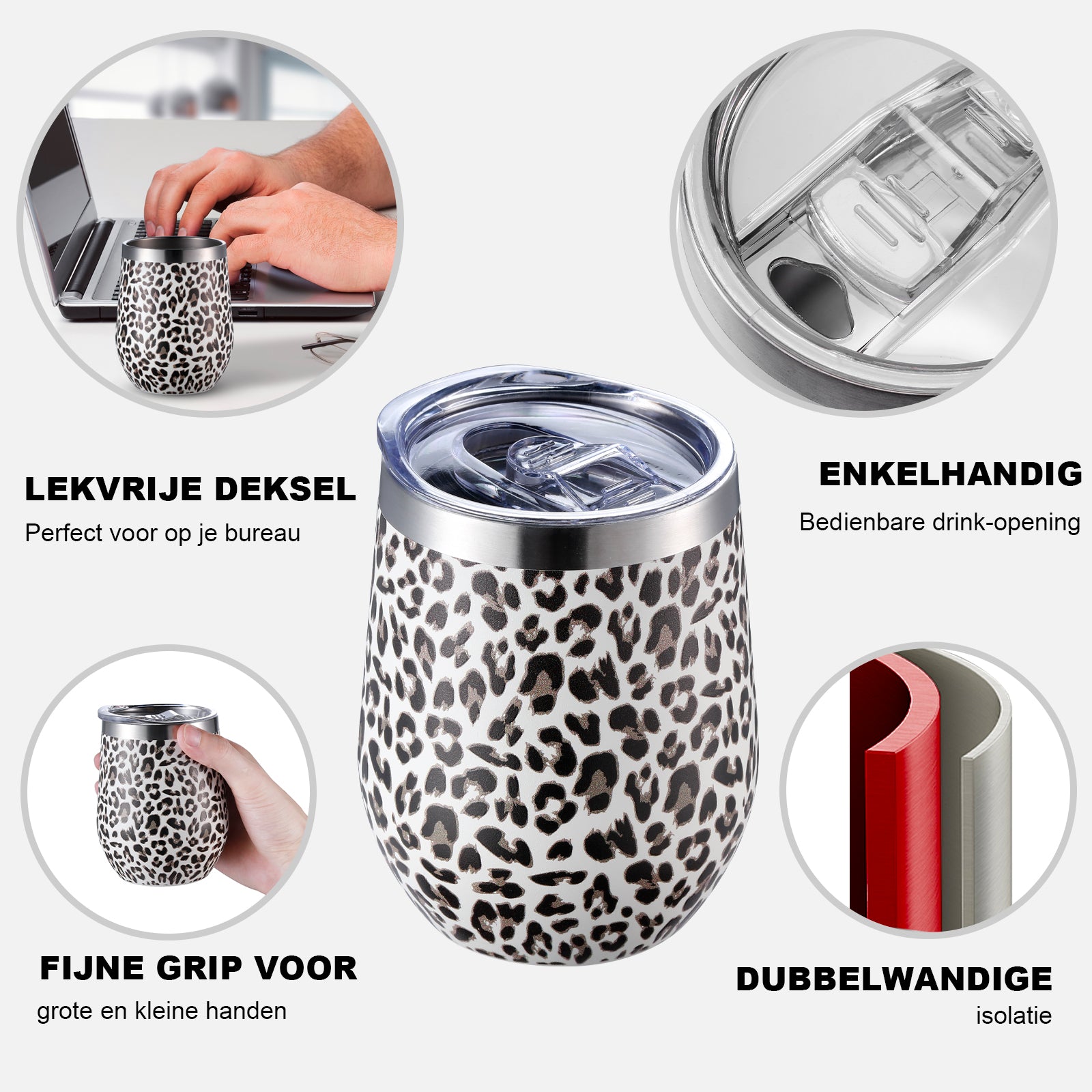 Bardi Thermosbekers 0,3L RVS leo set - incl. deksels - dubbelwandig
