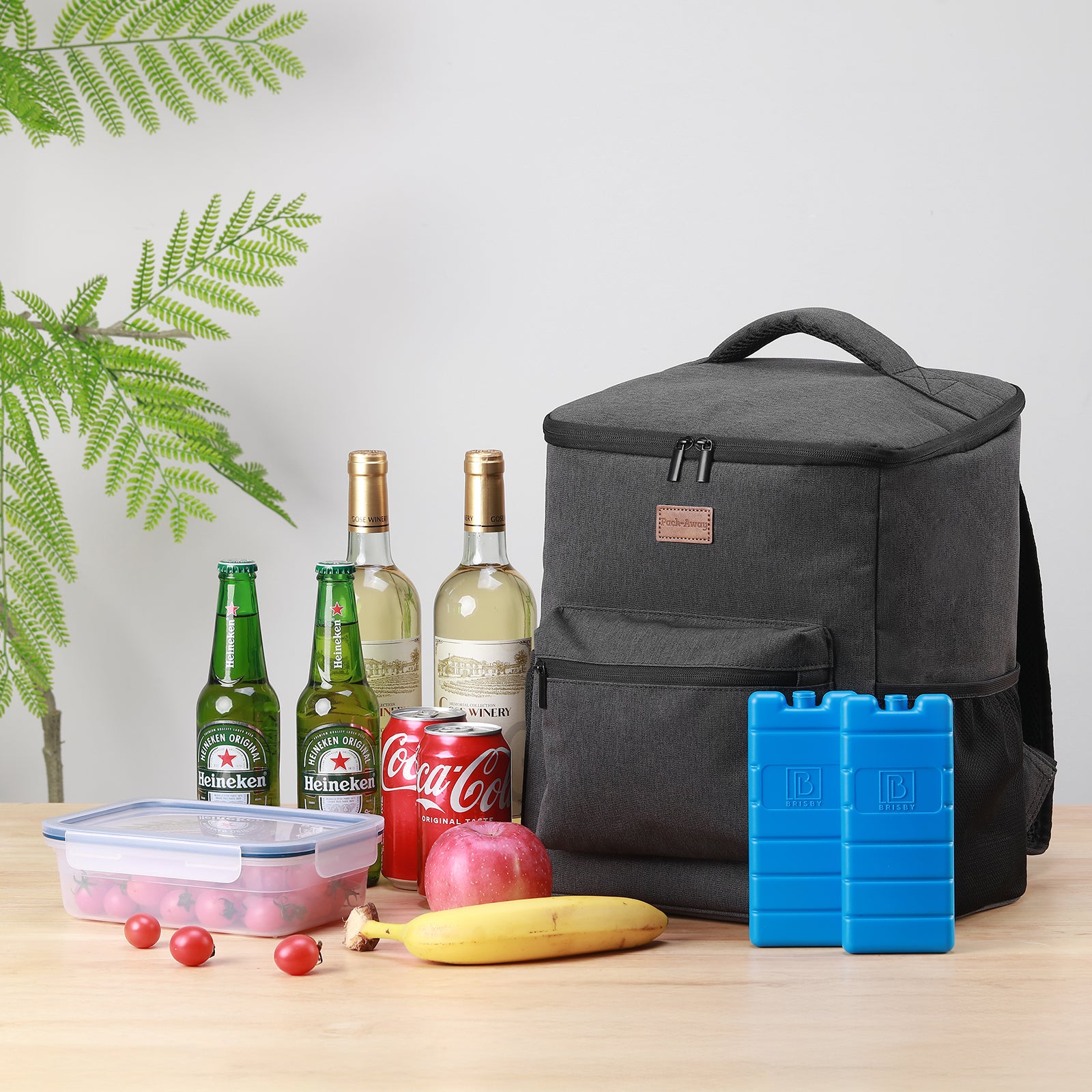 Koeltas rugzak 25L grijs - Waterafstotend - anti diefstal vak - 4 laags geïsoleerd - Incl. 2 gratis koelelementen en gratis flessenopener