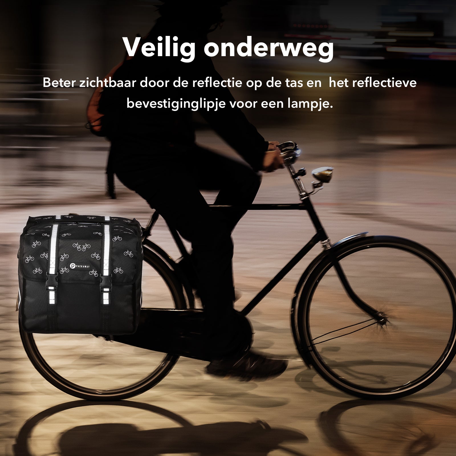 Packaway Double Panniers with Cooler Compartment - Removable Cooler Bag - Waterproof - Bicycle Pattern - 36L - Black
