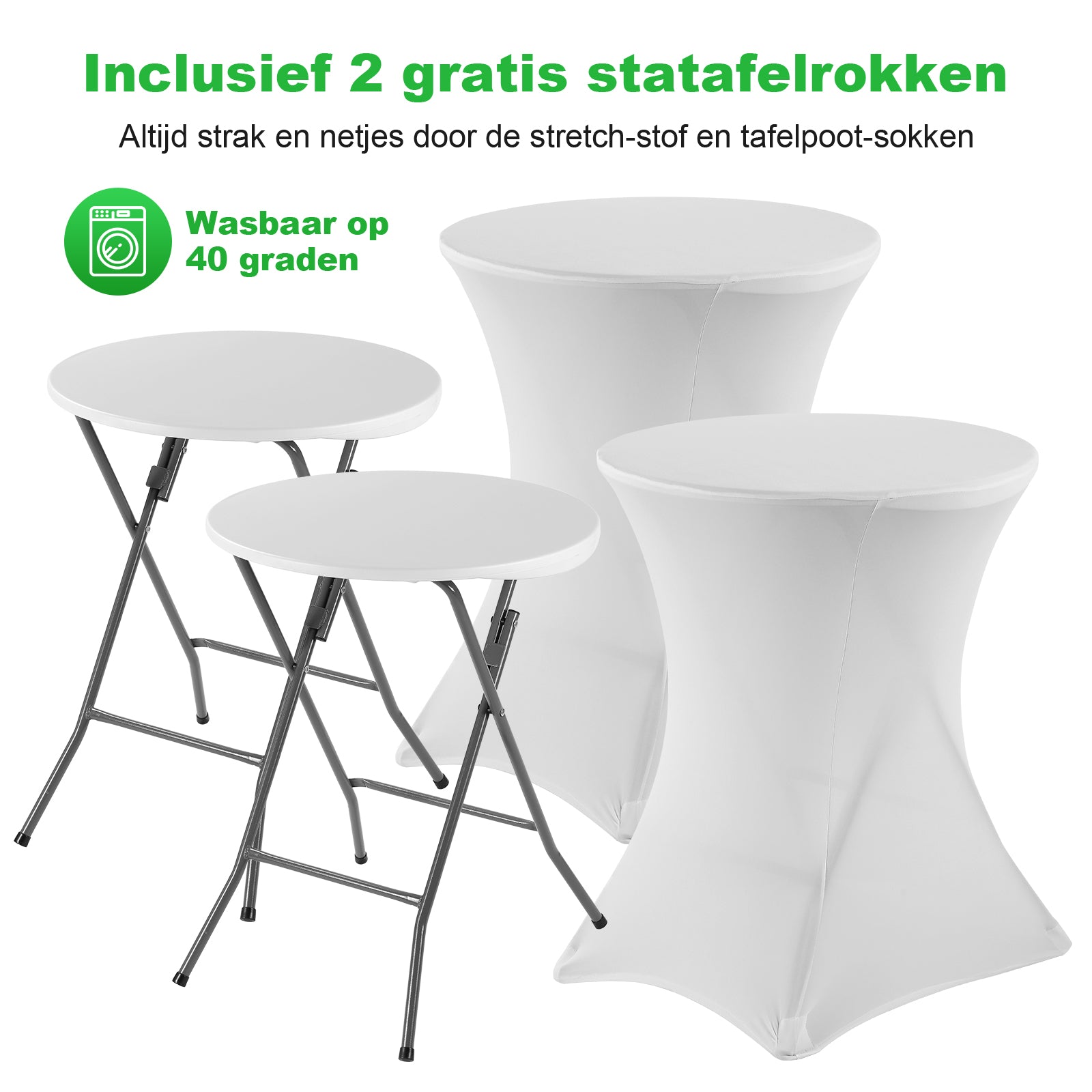 Bardi 2 x Salontafel - Bijzettafel Inklapbaar 60 x 74cm - Wit inclusief Witte Rokken