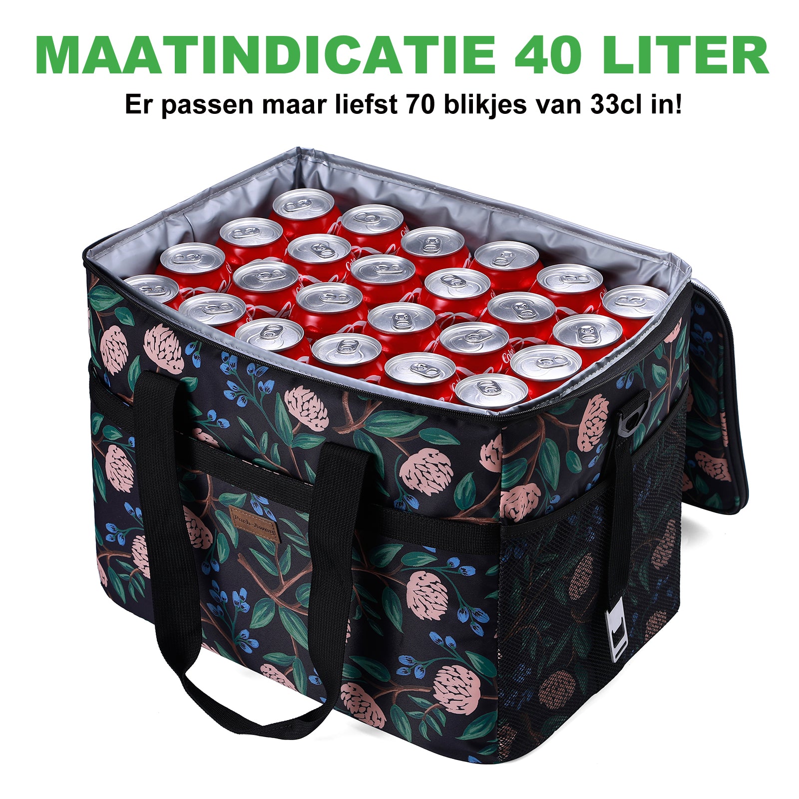 Cooler bag 40L passion flower - lunch bag - foldable - 4-layer insulated - incl. 6 free cooling elements and carrying strap