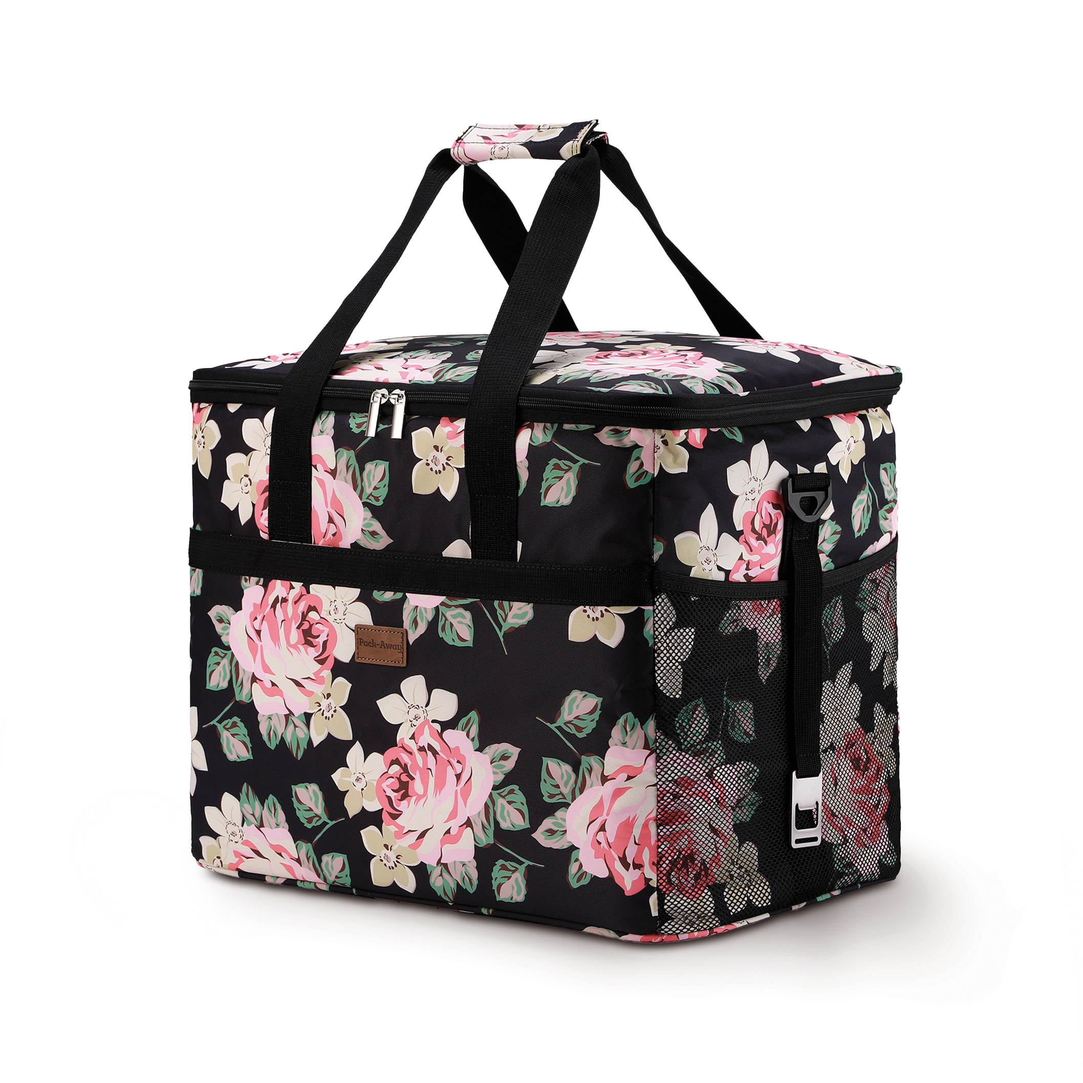 Cooler bag 40L black flower - lunch bag - foldable - 4-layer insulated - incl. 6 free cooling elements and carrying strap