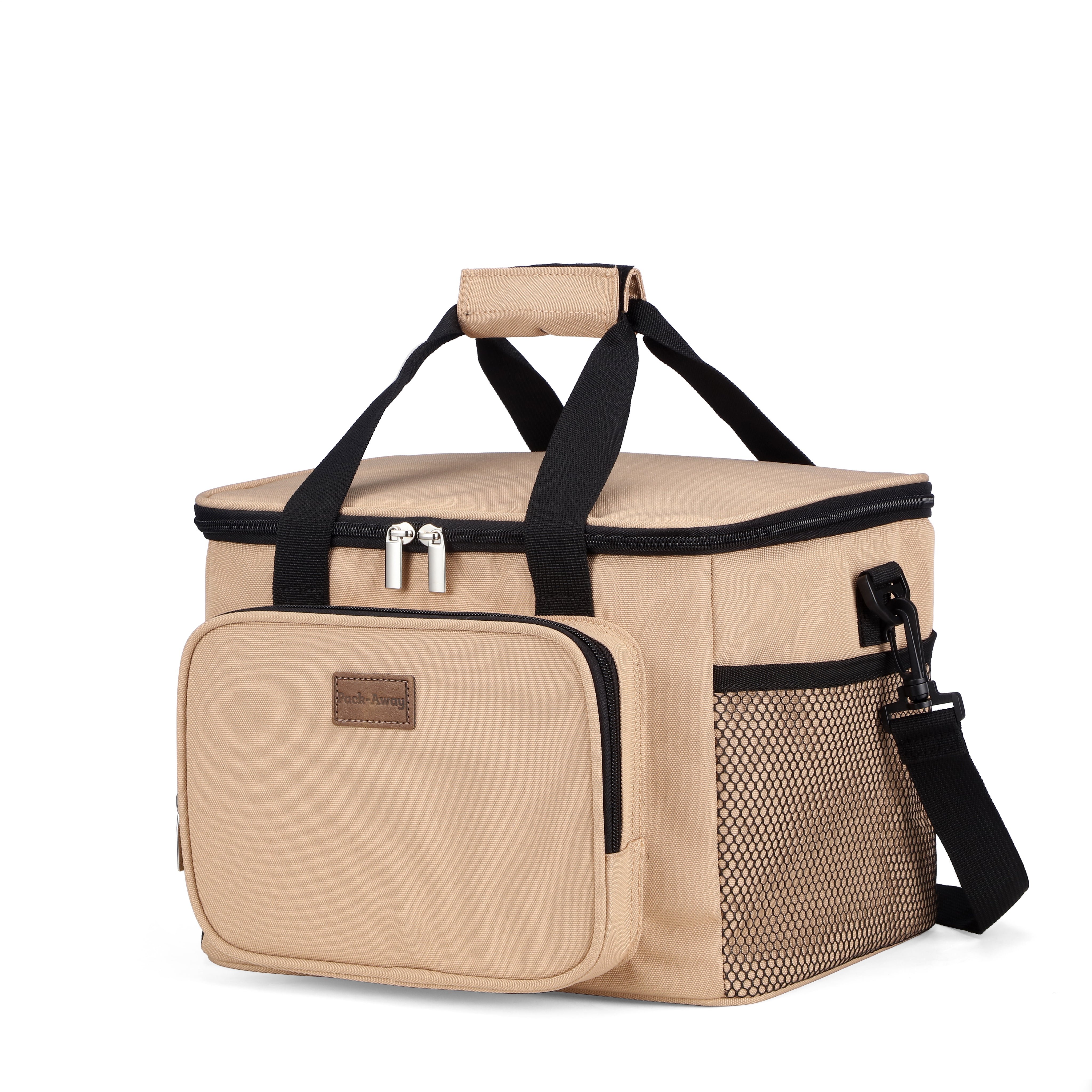Packaway 4 laags geisoleerde koeltas 15 liter beige - opvouwbare lunchtas met schouderband en 2 koelelementen