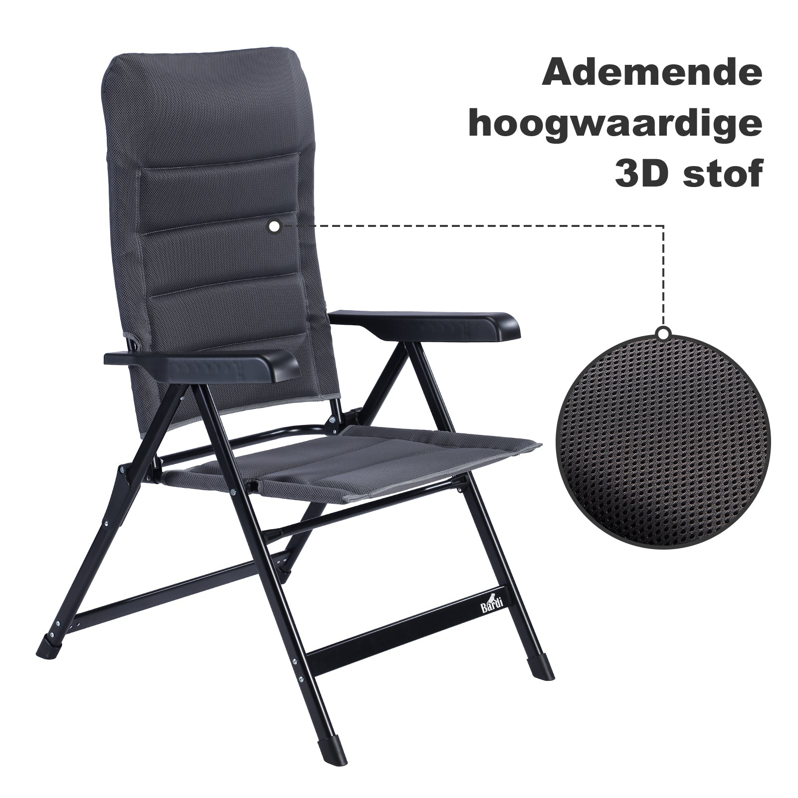 4-delige luxe campingstoelen set - 7 standen - 120 kg draagvermogen - lichtgewicht - grijs