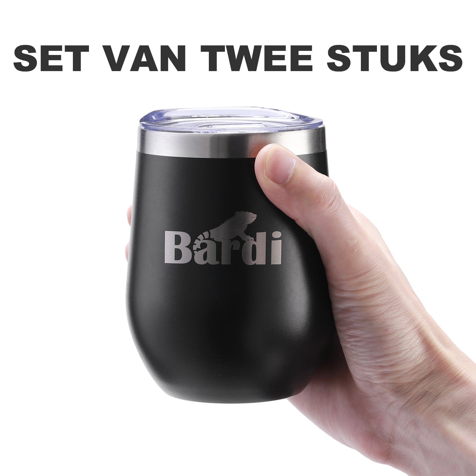 Bardi Thermosbekers 0,3L RVS zwart set - incl. deksels - dubbelwandig