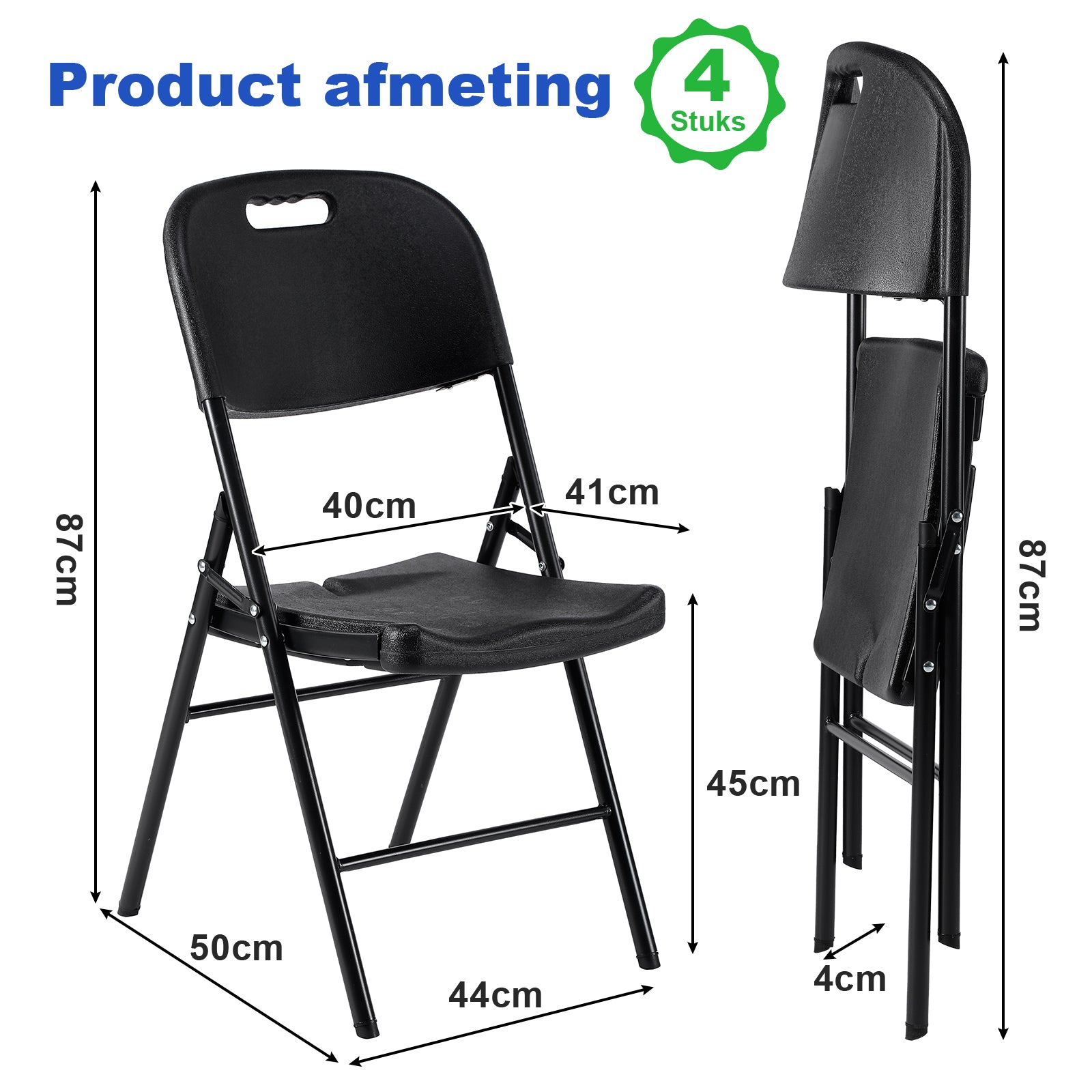 Bardi 4-piece folding chair set - Heavy-duty folding chair set, weather-resistant 47 x 54 x 87 cm. – Black