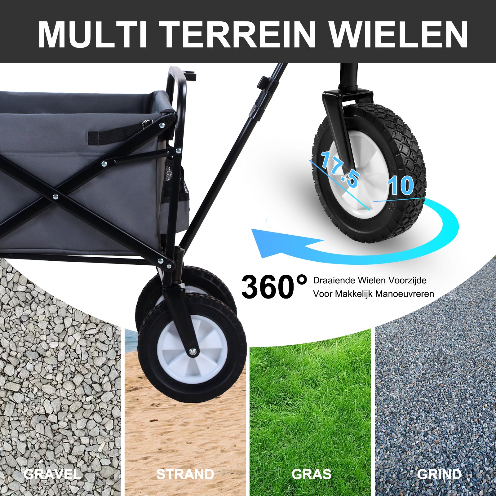 Packaway Bolderkar 70kg grijs - opvouwbaar - wasbaar polyester