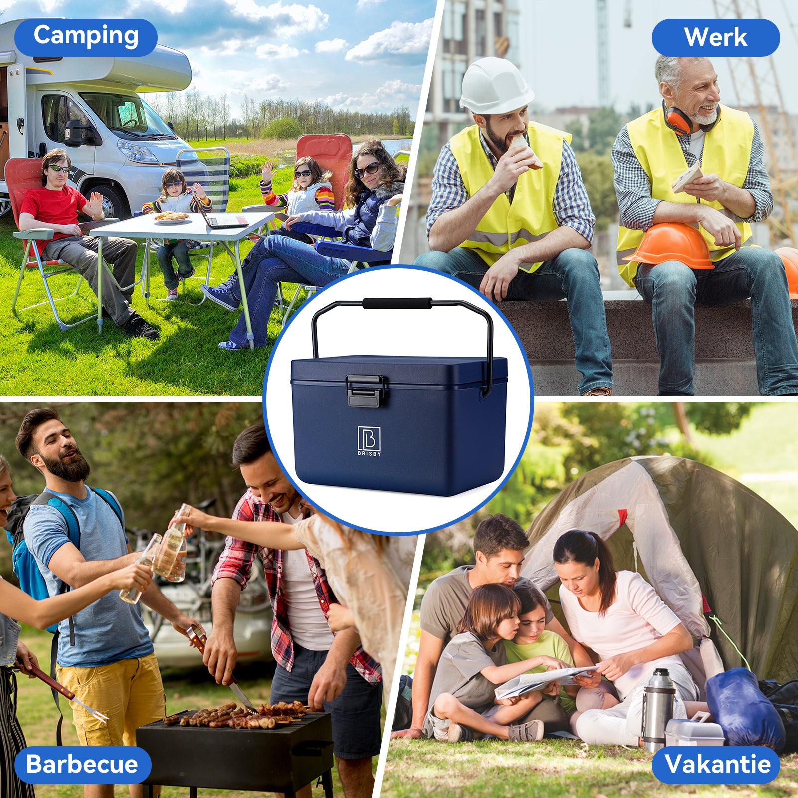 Koelbox 12L met handvat blauw - Dividers - snijplanken - tot maximaal 40 uur isolatie - incl. 2 koelelementen van 200ml