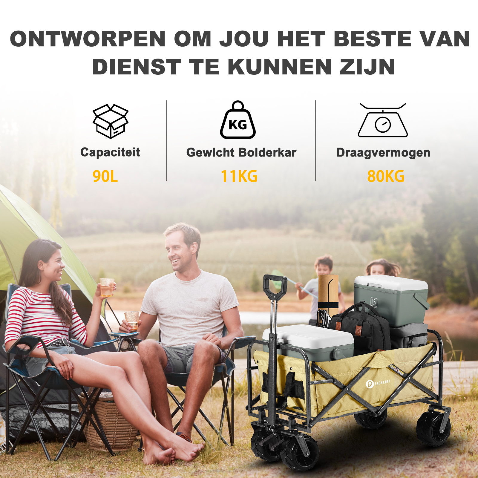 Packaway Bolderkar XL 80kg taupe - opvouwbaar - heavy duty - wasbaar