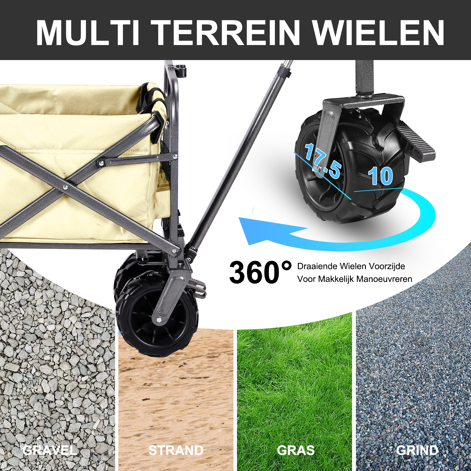 Packaway Bolderkar XL 80kg taupe - opvouwbaar - heavy duty - wasbaar