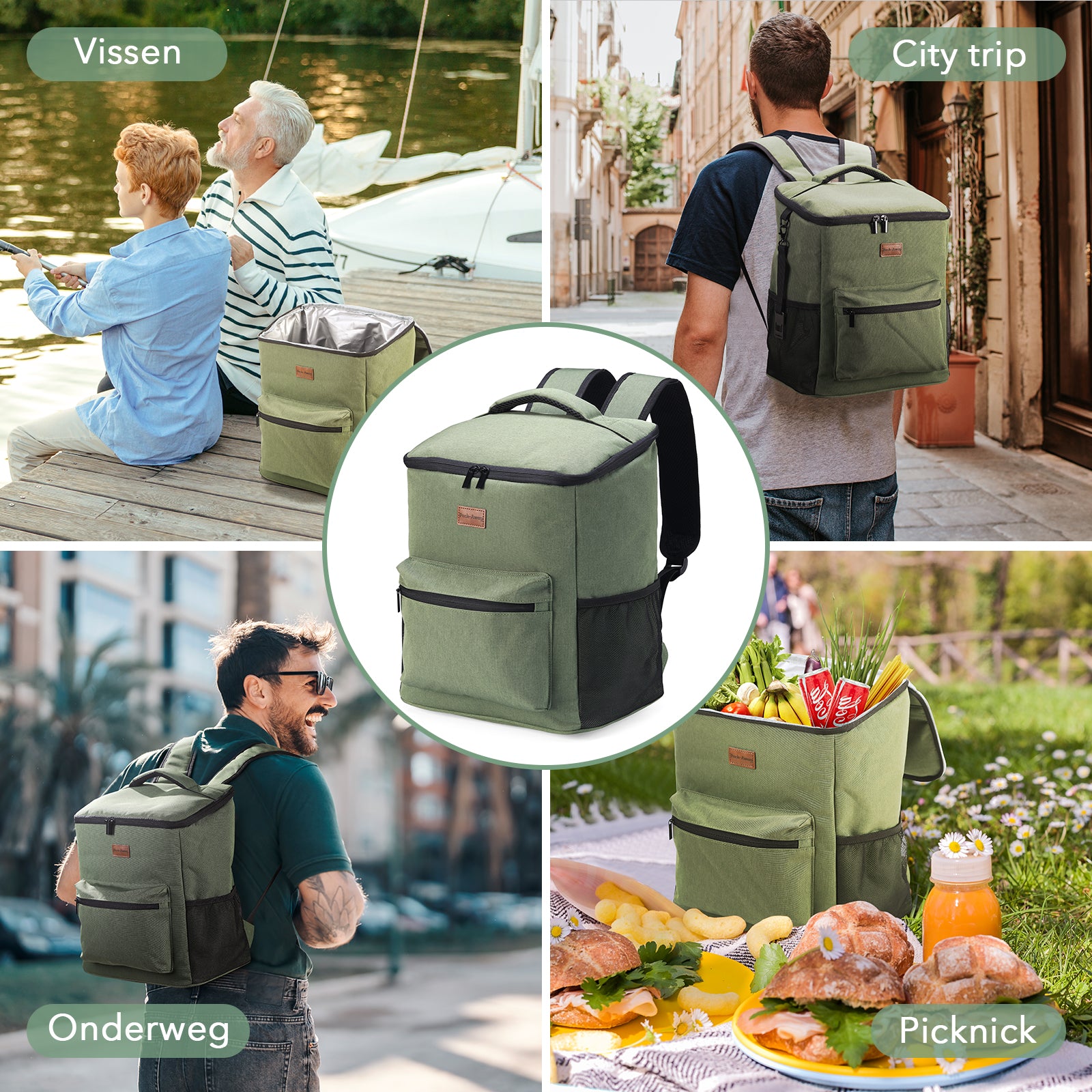 Packaway Koeltas rugzak 25L groen - incl. 2 koelelementen, flessenopener