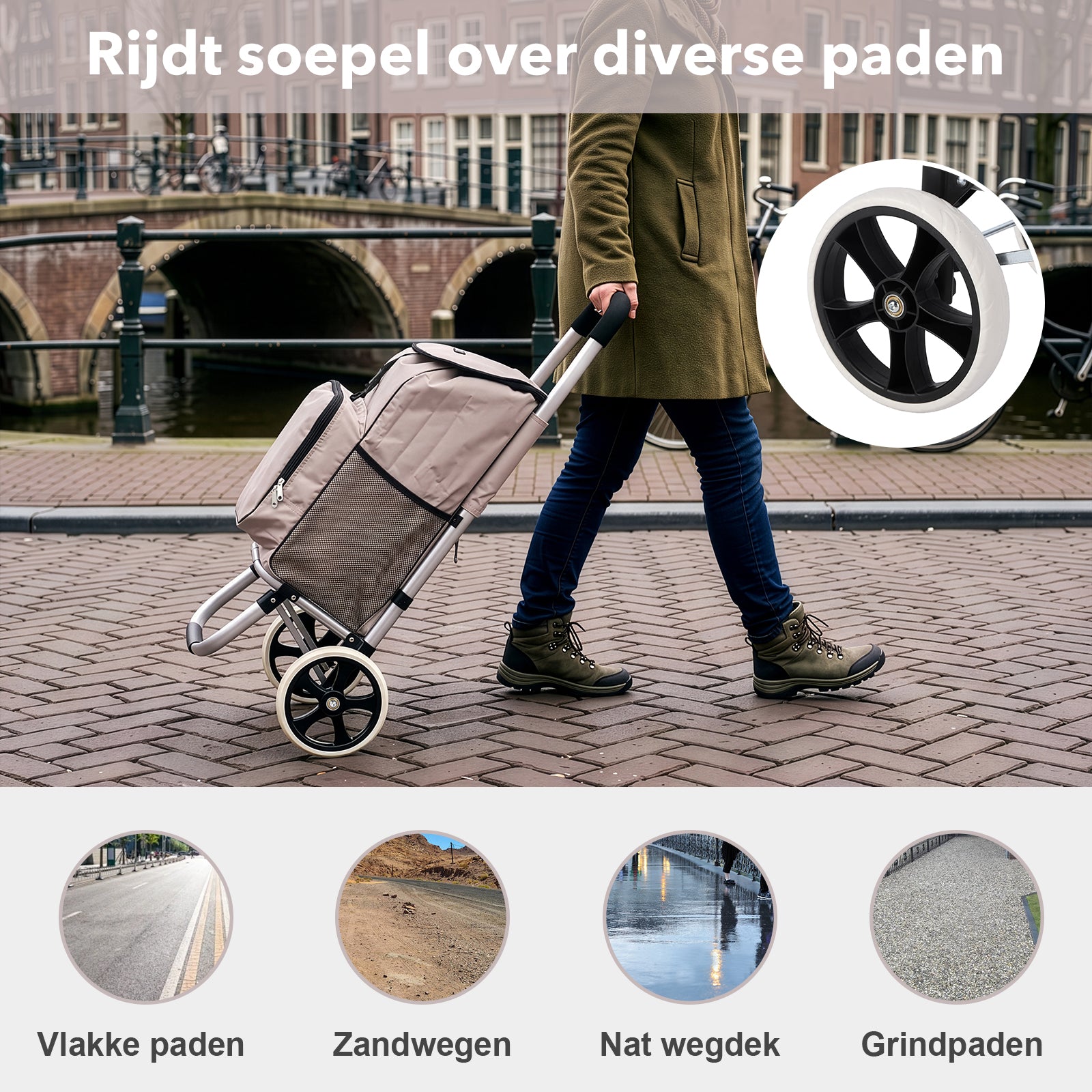 Packaway Boodschappentrolley met koelvak - 45L - boodschappenwagen - steekwagen functie - Champagne