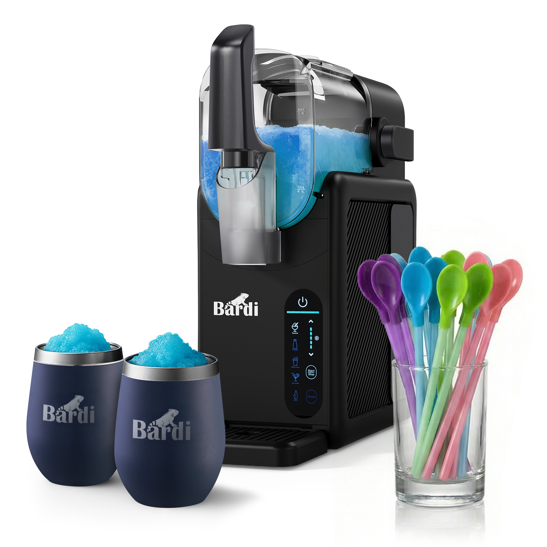 Bardi Slushmachine 2,6L + 2 thermoscups blauw set - 7-in-1