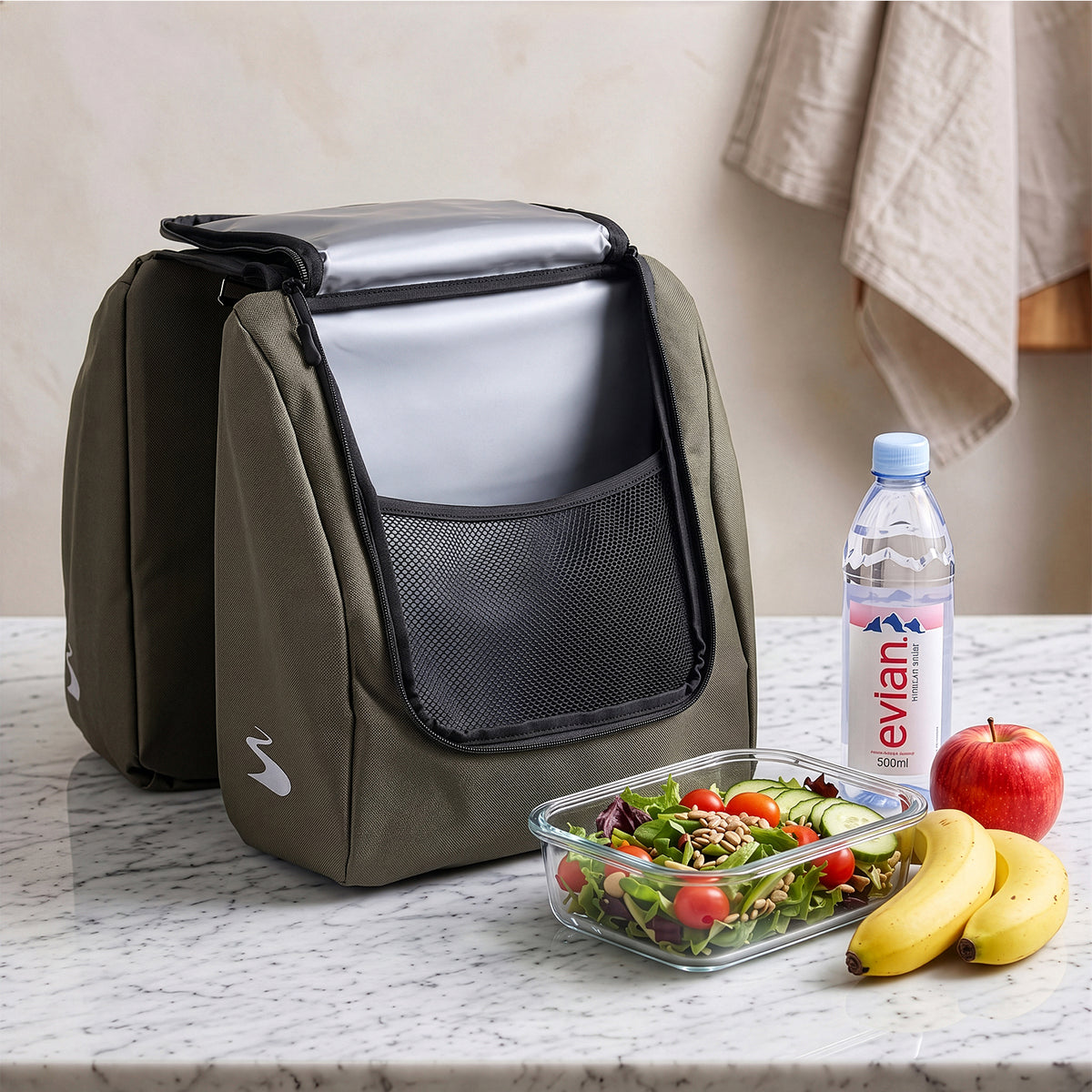 Brisby Dubbele Fietstas 28 Liter – Koeltas en Lunchtas – 4-laags Geïsoleerd – Voor Gewone en Elektrische Fiets – Waterafstotend met Waterdichte Ritsen – Misty Green