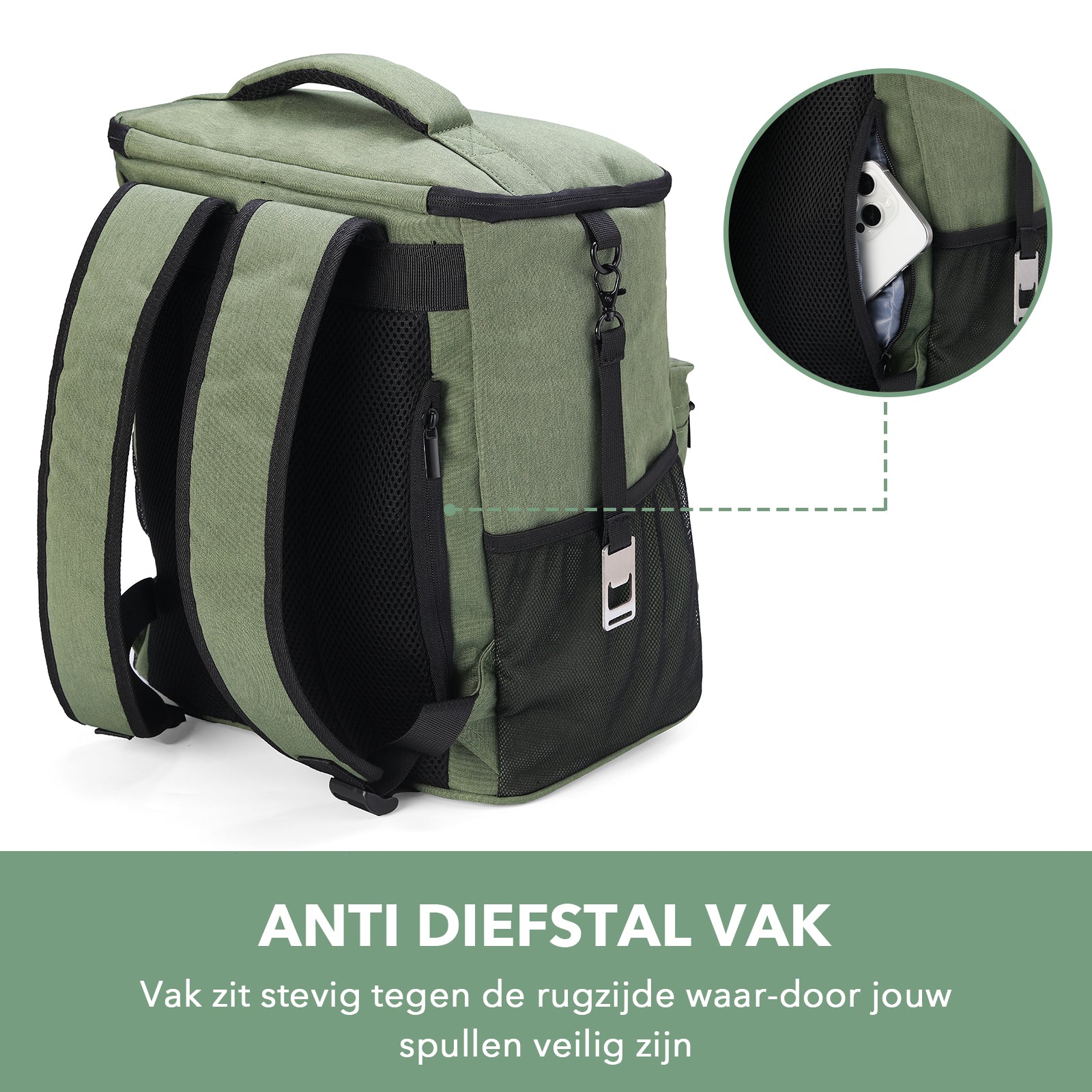 Packaway Cooler Bag Backpack 25L - Incl. 2 free cooling elements - Incl. free bottle opener - Water-repellent - Anti-theft compartment - 4 Layers insulated