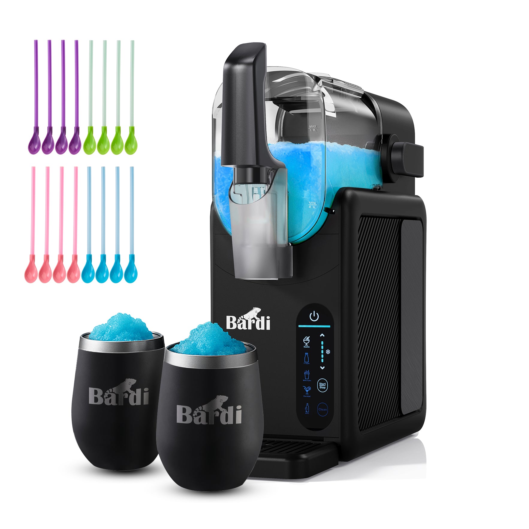 Bardi Slushmachine 2,1L + 2 thermoscups zwart set - 7-in-1