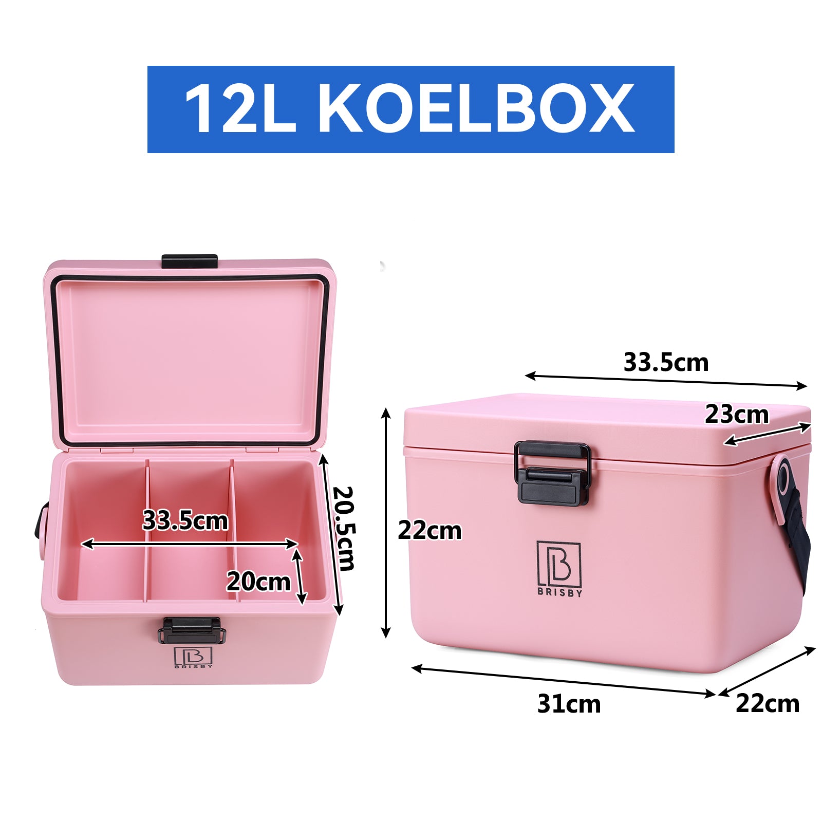 Koelbox 12L met draagband roze - Dividers - snijplanken - tot maximaal 40 uur isolatie - incl. 2 koelelementen van 200ml