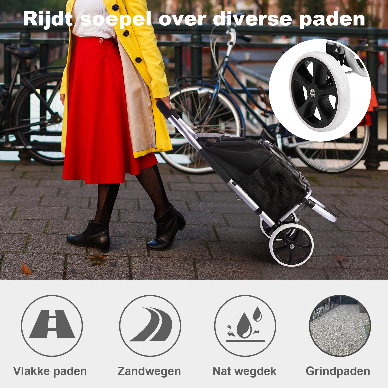 Shopping trolley 45L black and grey - shopping trolley suspension - foldable - telescopic handle