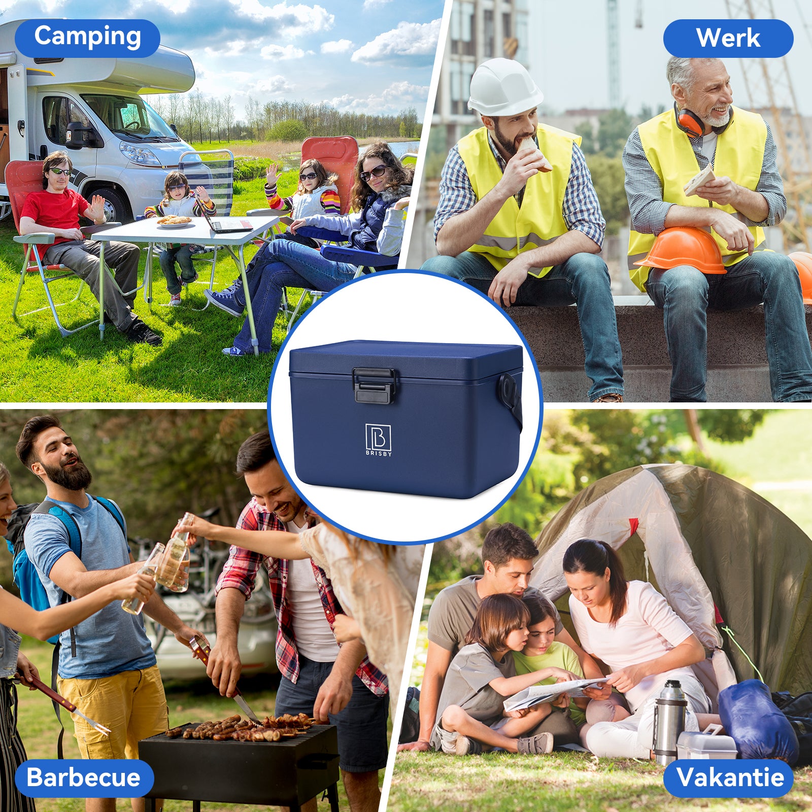 Koelbox 12L met draagband blauw - Dividers - snijplanken - tot maximaal 40 uur isolatie - incl. 2 koelelementen van 200ml