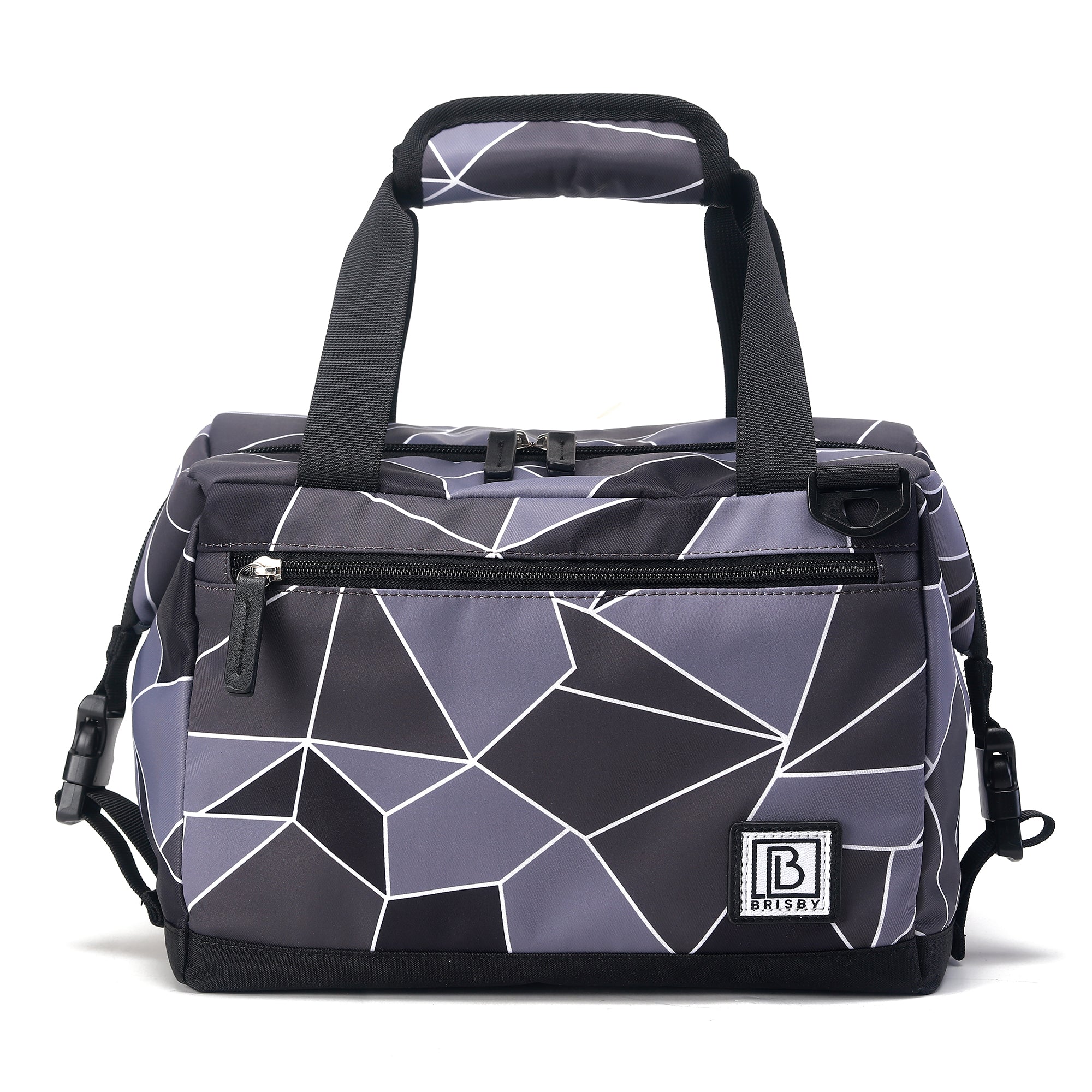 Cooler bag 12L abstract grey and black - Lunch bag - 4-layer insulated - extra space foldable - 2 free cooling elements - incl. shoulder strap