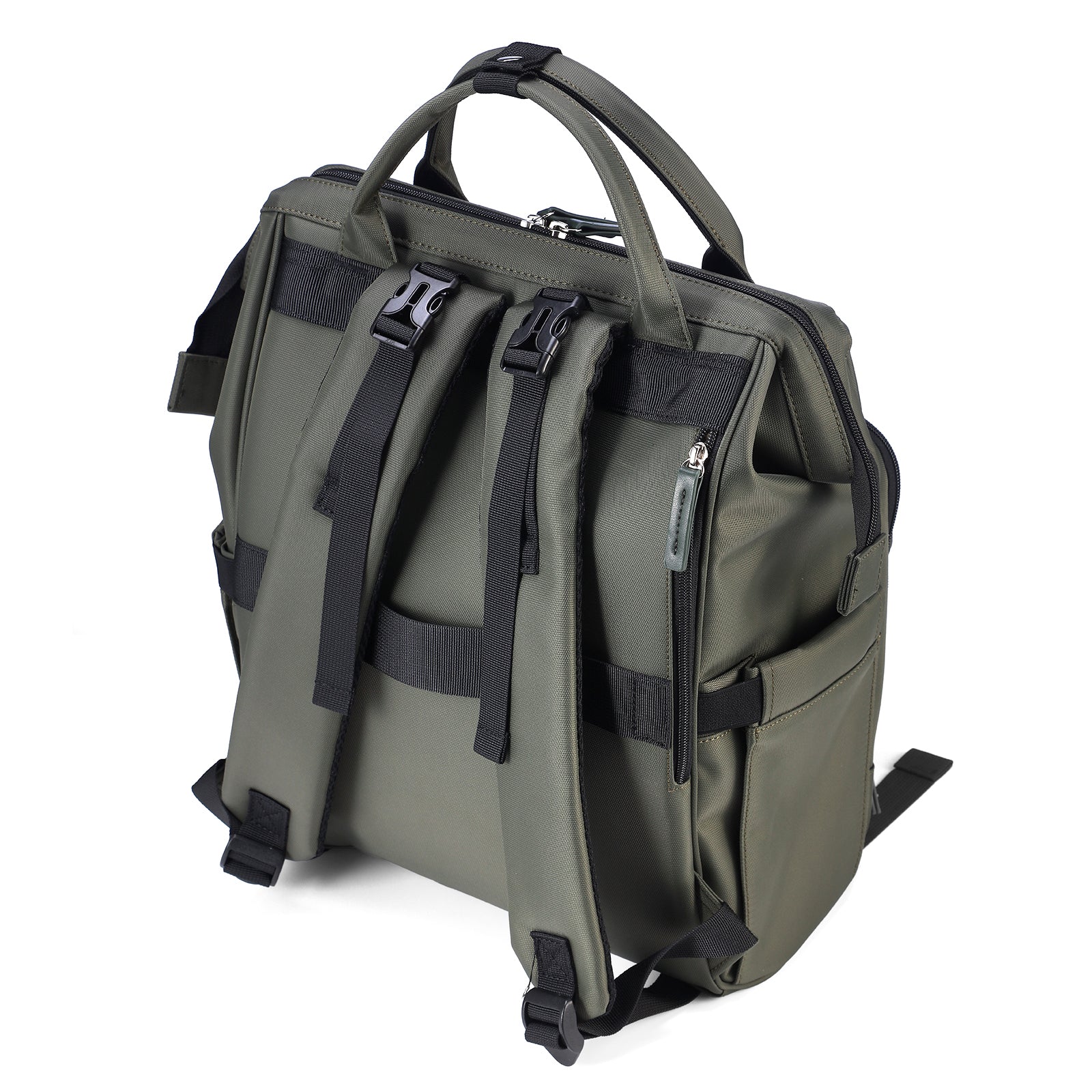 Stayopen changing bag green - nursing bag - stay-open frame - USB charging function - incl. buggy mounting and changing mat