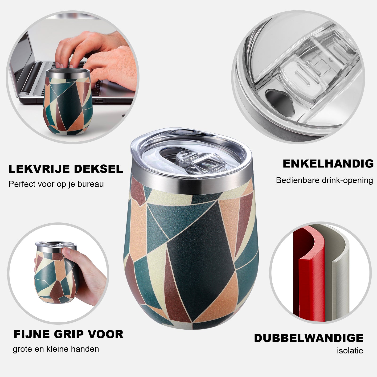 Bardi Thermosbekers 0,3L RVS abstract colours set - incl. deksels - dubbelwandig