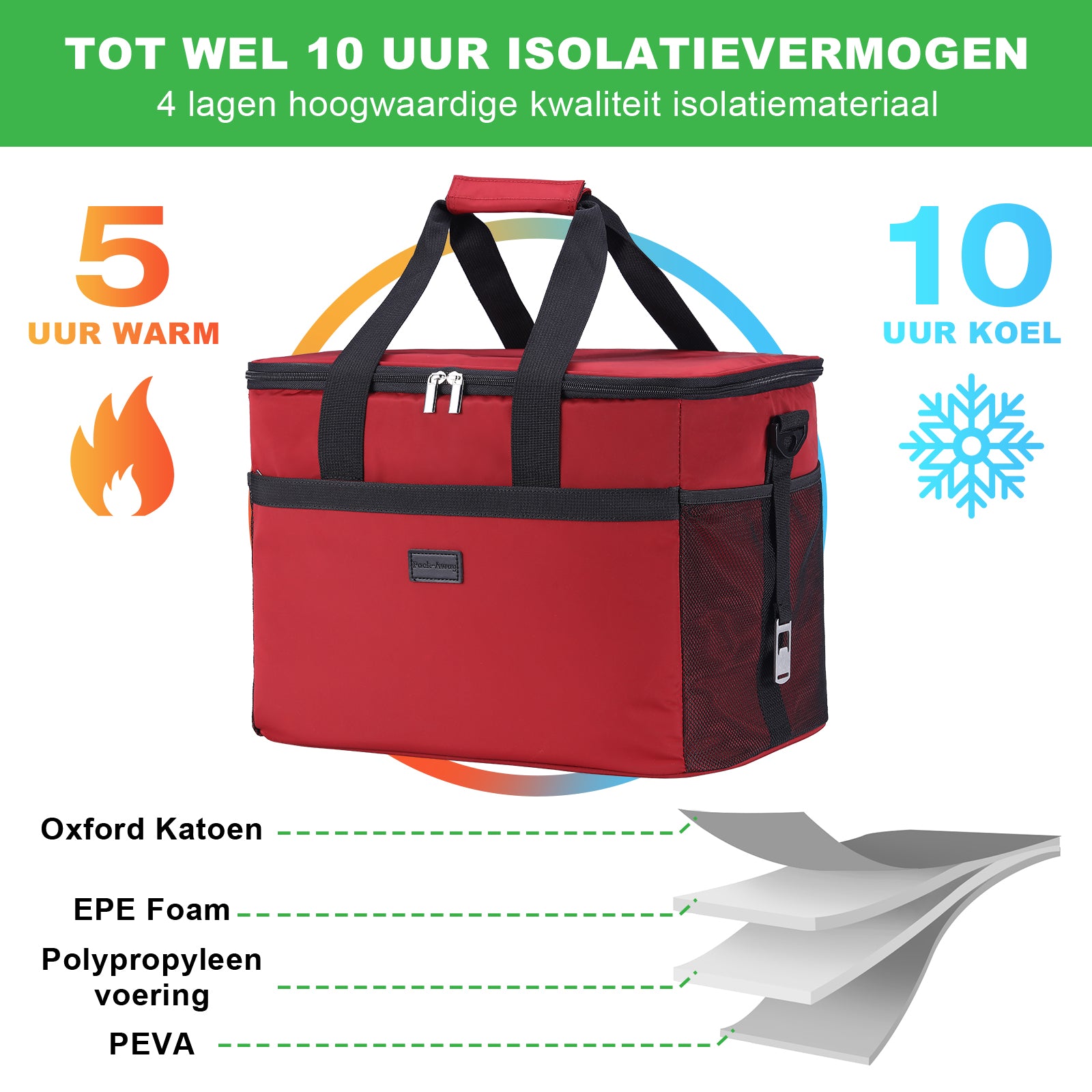 Packaway Koeltas 30L rood - incl. 4 koelelementen, draagband